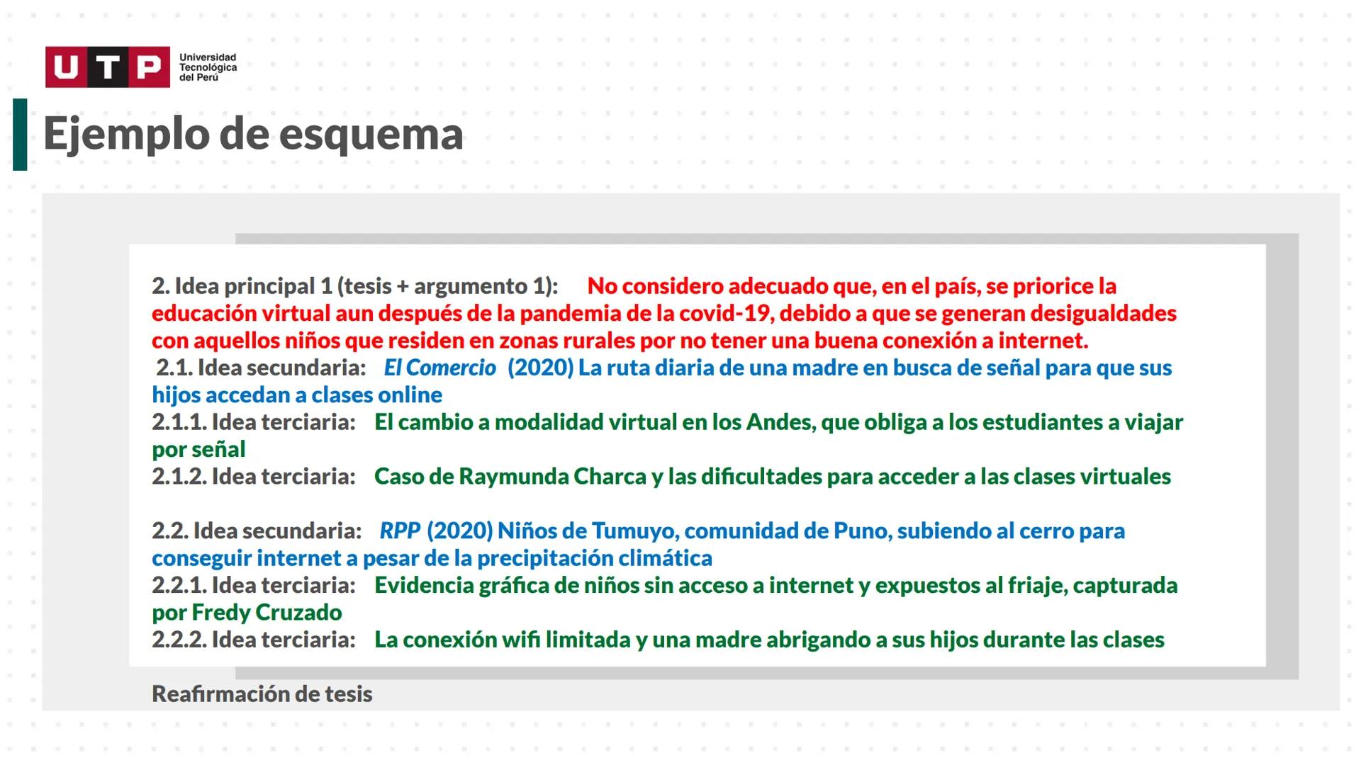 # Estructura del texto
argumentativo.
COMPRESIÓN Y REDACCIÓN DE TEXTO 1 --- OCR Start ---
Universidad
UTP Tecnológica
del Perú
Recordemos l