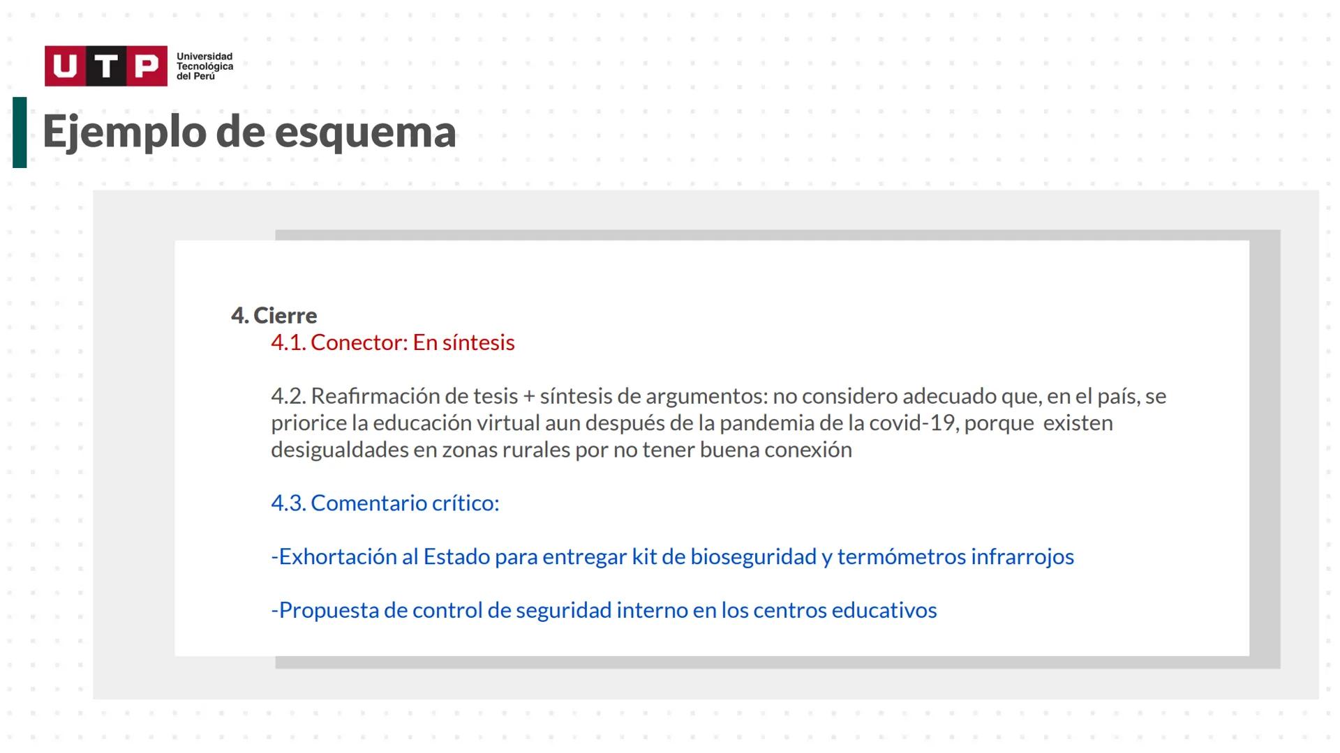 # Estructura del texto
argumentativo.
COMPRESIÓN Y REDACCIÓN DE TEXTO 1 --- OCR Start ---
Universidad
UTP Tecnológica
del Perú
Recordemos l