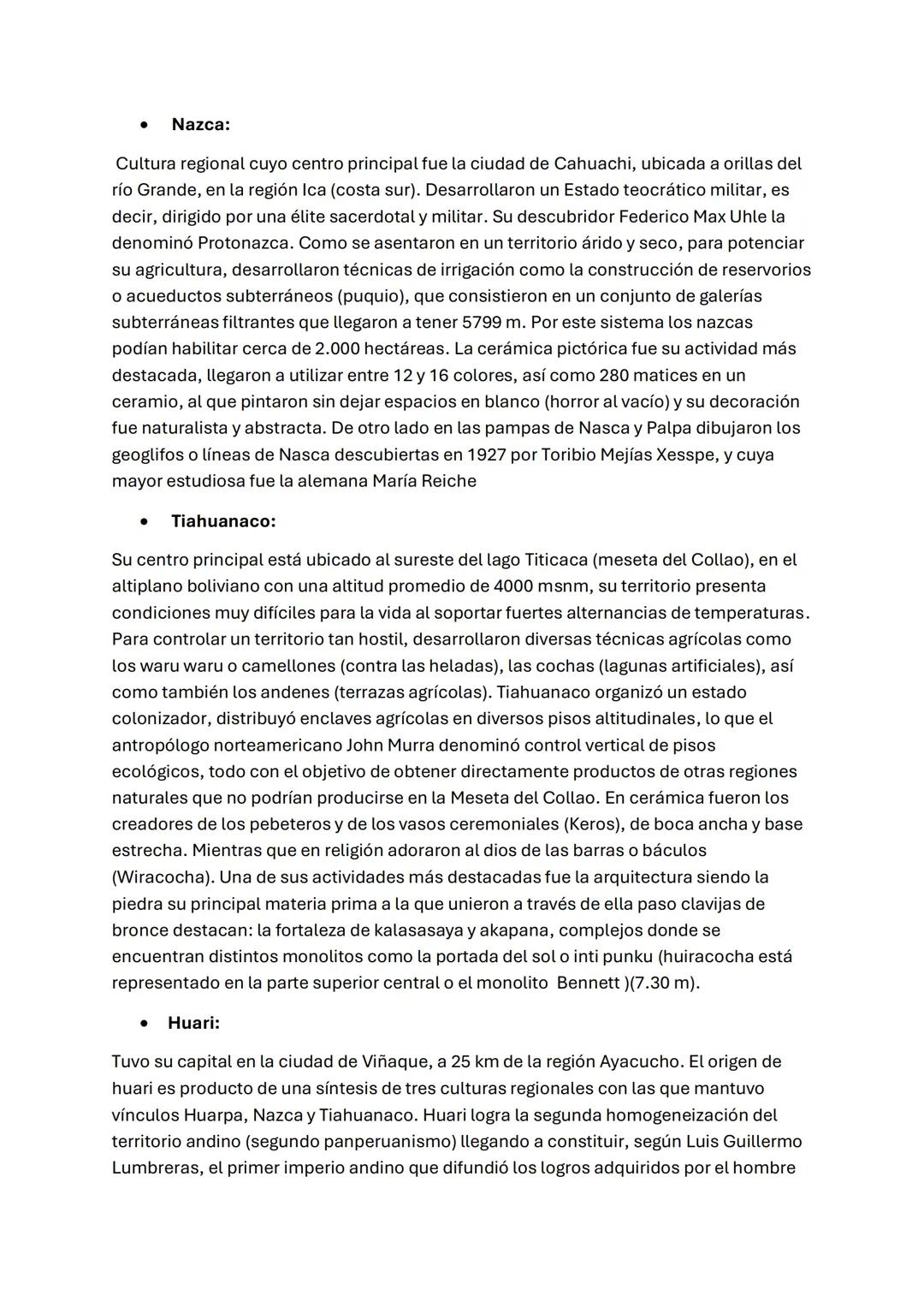 # Las culturas preincaicas
Para estudiar las culturas que se desarrollaron en el territorio andino antes de la
llegada de los españoles se