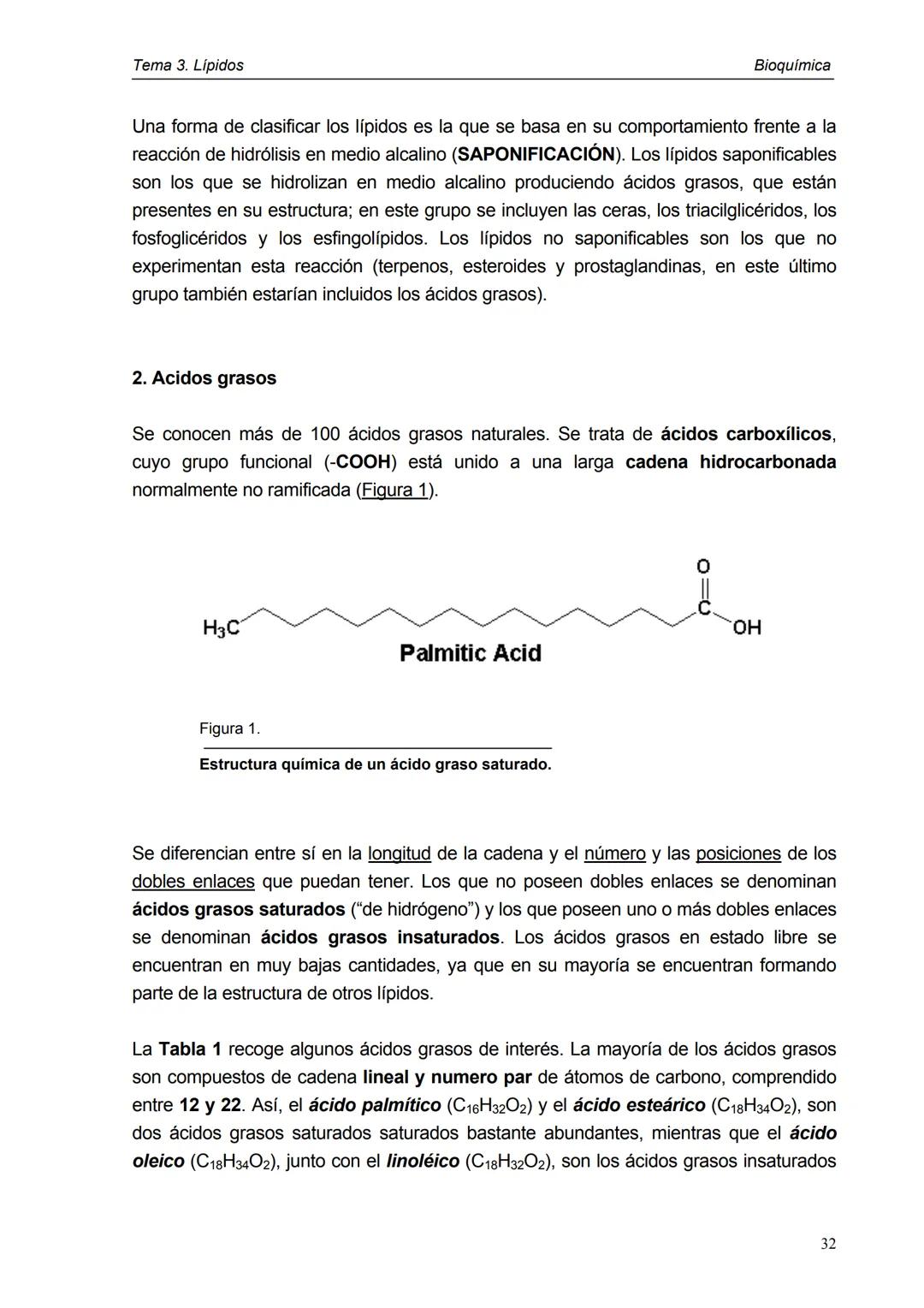 Tema 3. Lípidos
1. Introducción y clasificación
2. Acidos grasos
3. Ceras
4. Triacilglicéridos
5. Fosfoglicéridos
6. Esfigolípidos
7. Lípid