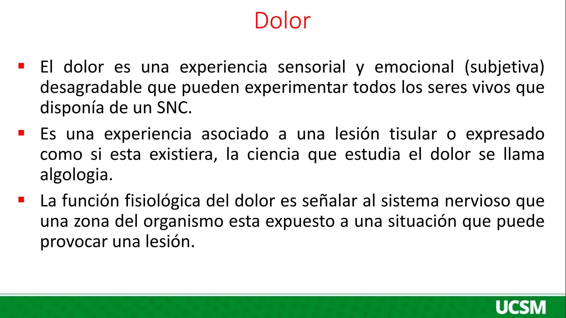 # Universidad Católica
## de Santa María
# Fiebre y dolor
Q.F. FERNANDO TORRES VELA # Dolor
- El dolor es una experiencia sensorial y emo