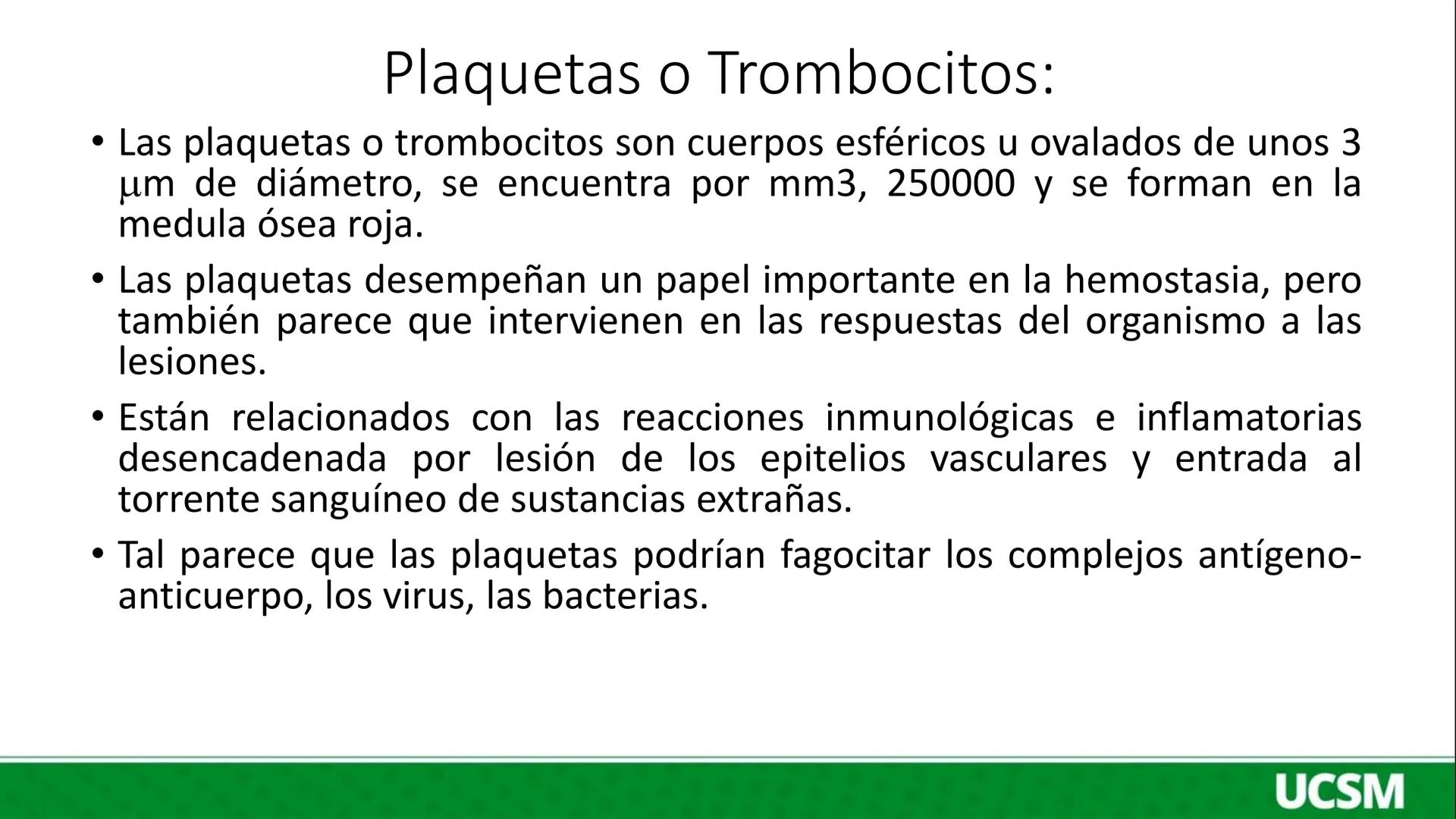 Universidad Católica
de Santa María
FISIOLOGIA DE LA SANGRE III
Mtro: FERNANDO TORRES VELA # Plaquetas o Trombocitos:
- Las plaquetas o tro