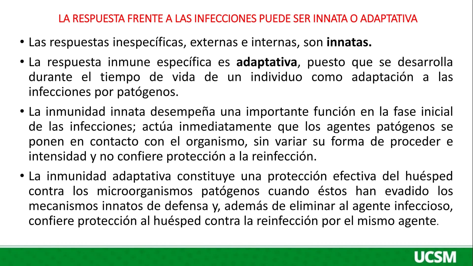 Universidad Católica
de Santa María
INMUNOLOGÍA I
LAS DEFENSAS NATURALES CONTRA LAS
INFECCIONES
Mtro: FERNANDO TORRES VELA # INTRODUCCIÓN