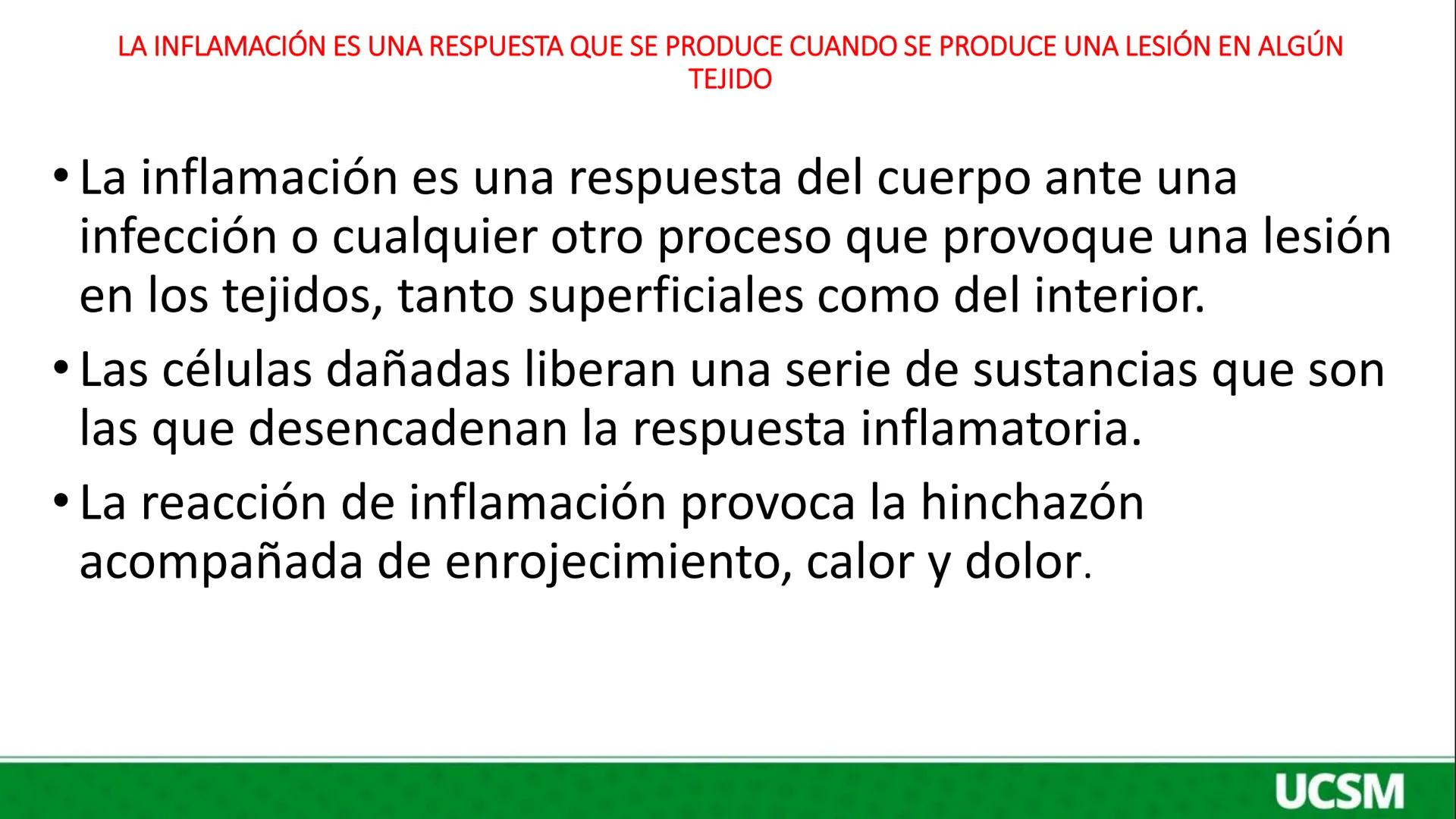 # Universidad Católica
de Santa María
# INMUNOLOGIA II
Mtro: FERNANDO TORRES VELA LA INFLAMACIÓN ES UNA RESPUESTA QUE SE PRODUCE CUANDO SE
