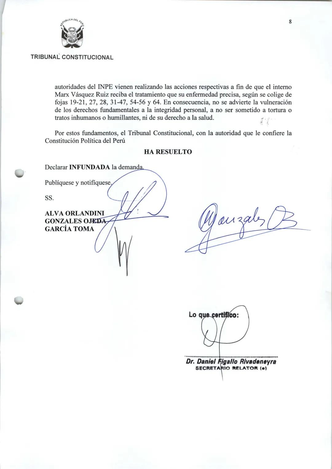 # TRIBUNAL CONSTITUCIONAL
ΕΧΡ. Ν. 4903-2005-PHC/TC
LIMA
MARX VÁSQUEZ RUIZ
# SENTENCIA DEL TRIBUNAL CONSTITUCIONAL
En Lima, a los 8 días d