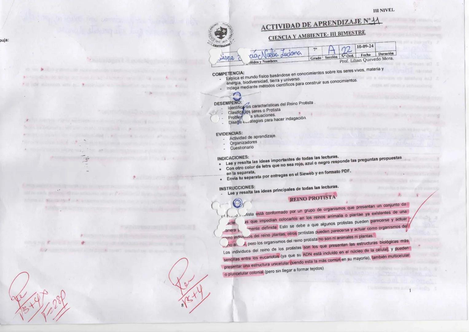 --- OCR Start ---
11
09 24
Dominio Eukarya
Reino protista o protatista
Planteamiento del
problema
Hipótesis
Indagación
1 Elabora un organiza