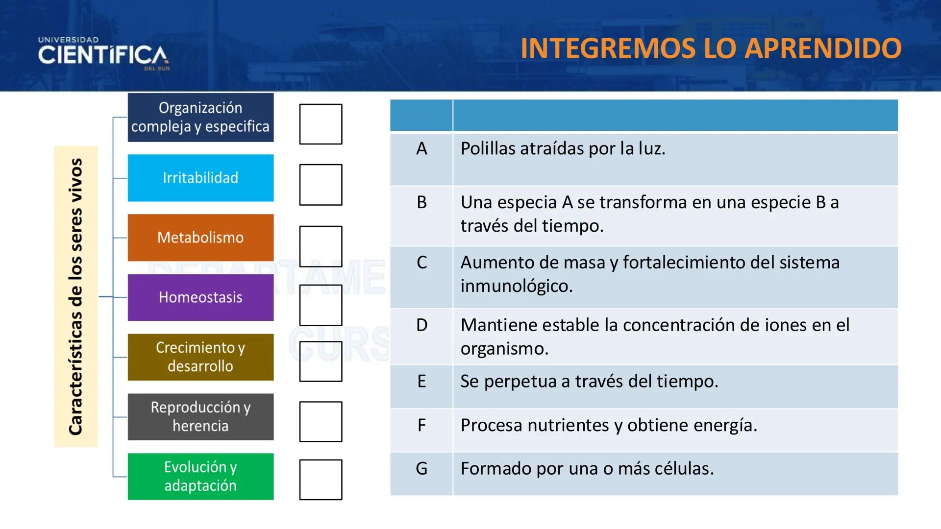 # UNIVERSIDAD
# CIENTÍFICA
DEL SUR
# BIOLOGÍA
Departamento Académico de Cursos Básicos
MEJORAS TÚ, MEJORA EL MUNDO. # UNIVERSIDAD
# CIENTÍFI