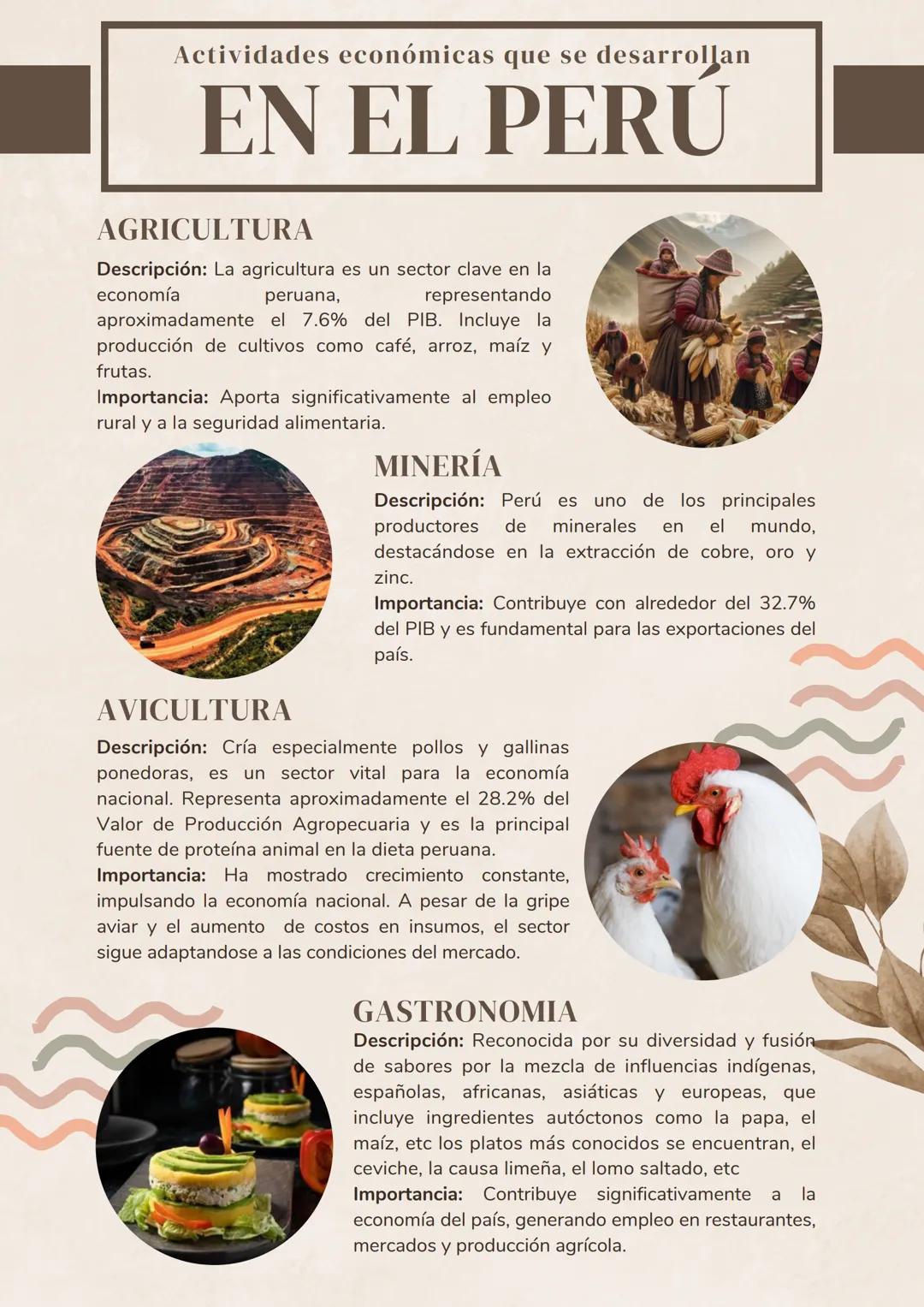 # Actividades económicas que se desarrollan
EN EL PERU
AGRICULTURA
Descripción: La agricultura es un sector clave en la
economía peruana,