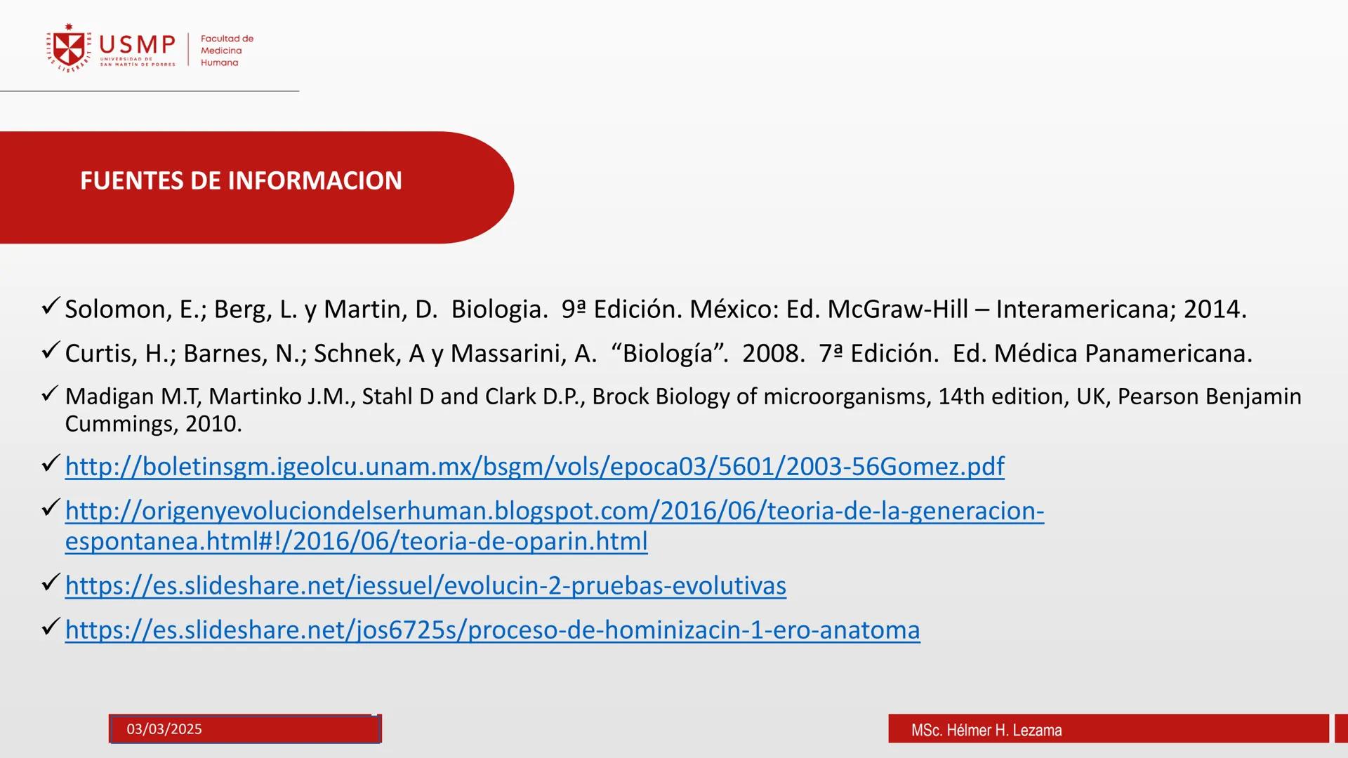 # ORIGEN DE LA VIDA, EVOLUCIÓN,
# NIVELES DE ORGANIZACIÓN Y
# CLASIFICACIÓN DE LOS SERES VIVOS
Introducción a la Biología
03/03/2025
Msc.