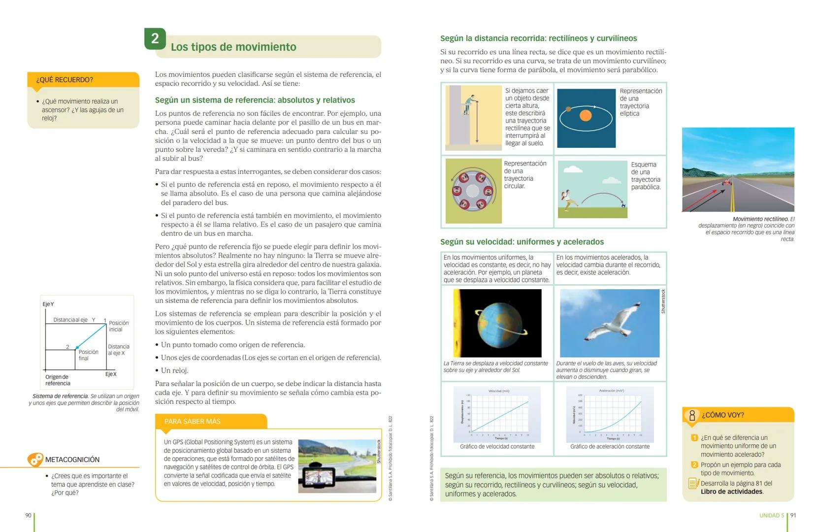 # 5 El movimiento
¿QUÉ APRENDERÉ?
- Diferenciar la distancia recorrida y el desplazamiento, así como la
velocidad y la aceleración.
- Iden