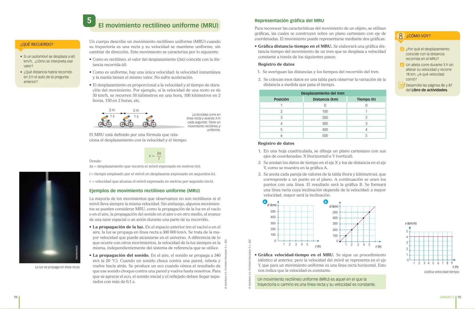 # 5 El movimiento
¿QUÉ APRENDERÉ?
- Diferenciar la distancia recorrida y el desplazamiento, así como la
velocidad y la aceleración.
- Iden