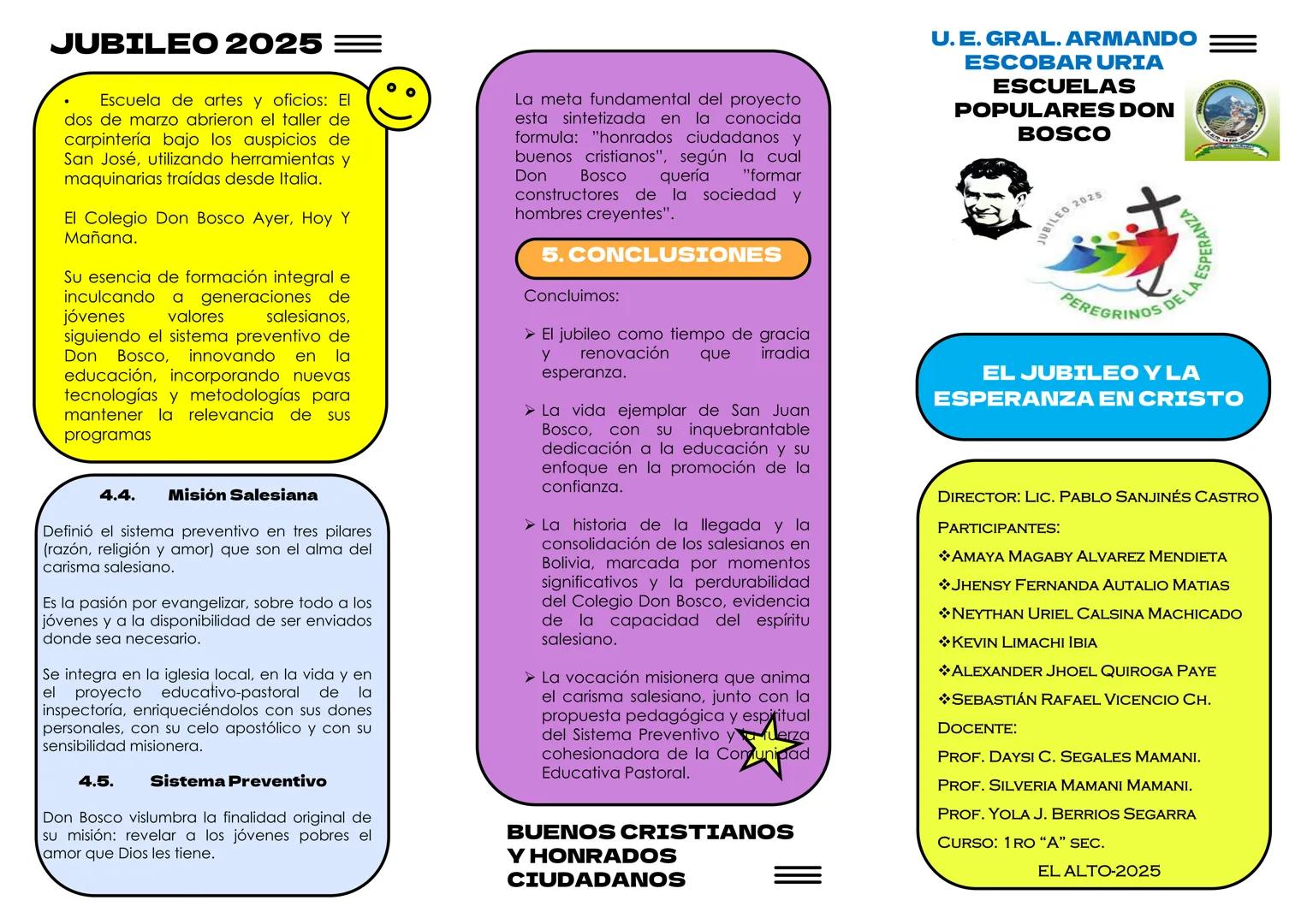 --- OCR Start ---
JUBILEO 2025
BUENOS CRISTIANOS
Y HONRADOS
CIUDADANOS
JUBILEO 2025
1. INTRODUCCION
4. DESARROLLO
☐ Fundación, Educación Y P