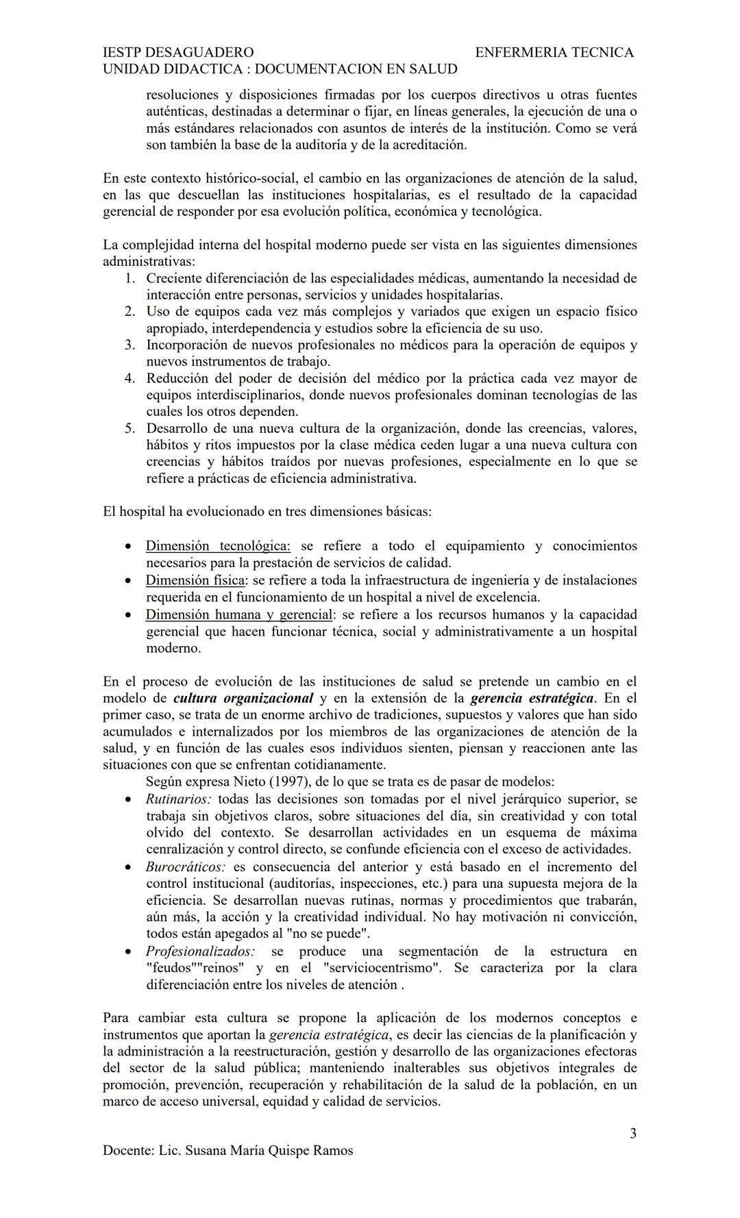 IESTP DESAGUADERO
UNIDAD DIDACTICA: DOCUMENTACION EN SALUD
ENFERMERIA TECNICA
SISTEMAS DE SALUD
Un sistema de salud engloba todas las organi