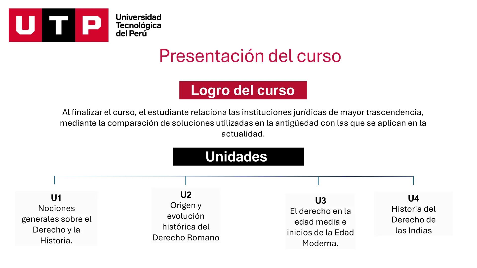 Universidad
UTP Tecnológica
del Perú
HISTORIA DEL DERECHO
UNIDAD 01, SEMANA 01, SESIÓN 01
DOCENTE: Mg. Zapata Arellano, Luis Enrique
LEYES U