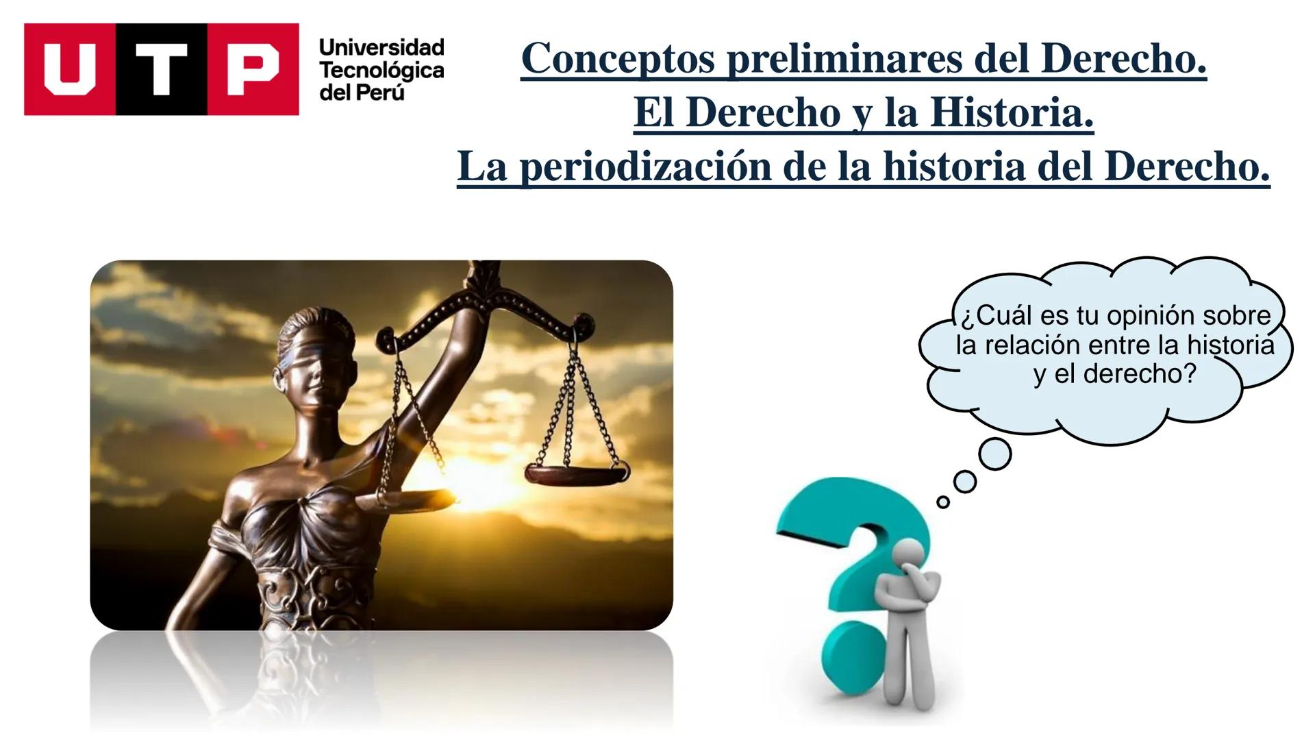 Universidad
UTP Tecnológica
del Perú
HISTORIA DEL DERECHO
UNIDAD 01, SEMANA 01, SESIÓN 01
DOCENTE: Mg. Zapata Arellano, Luis Enrique
LEYES U