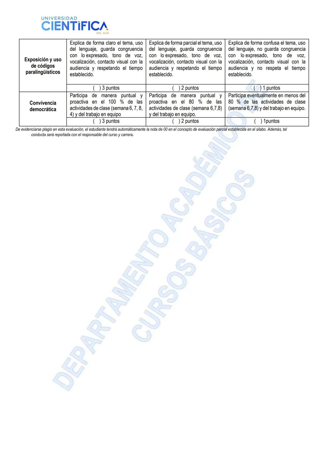 --- OCR Start ---
UNIVERSIDAD
CIENTIFICA
Evaluación Parcial - EP
2025-1
EVALUACIÓN
CÓD
DETALLE
SEMANA
PESO
Evaluación Parcial
EP
Primer avan