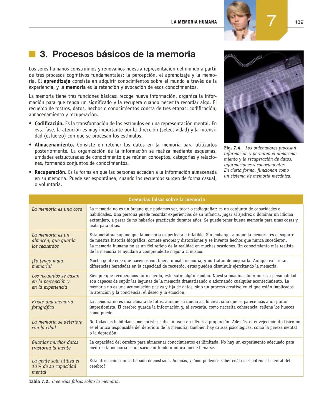 LA MEMORIA HUMANA
7
1. El misterio de la memoria
■2. Neuropsicología de la memoria
■3. Procesos básicos de la memoria
4. Estructura y funcio