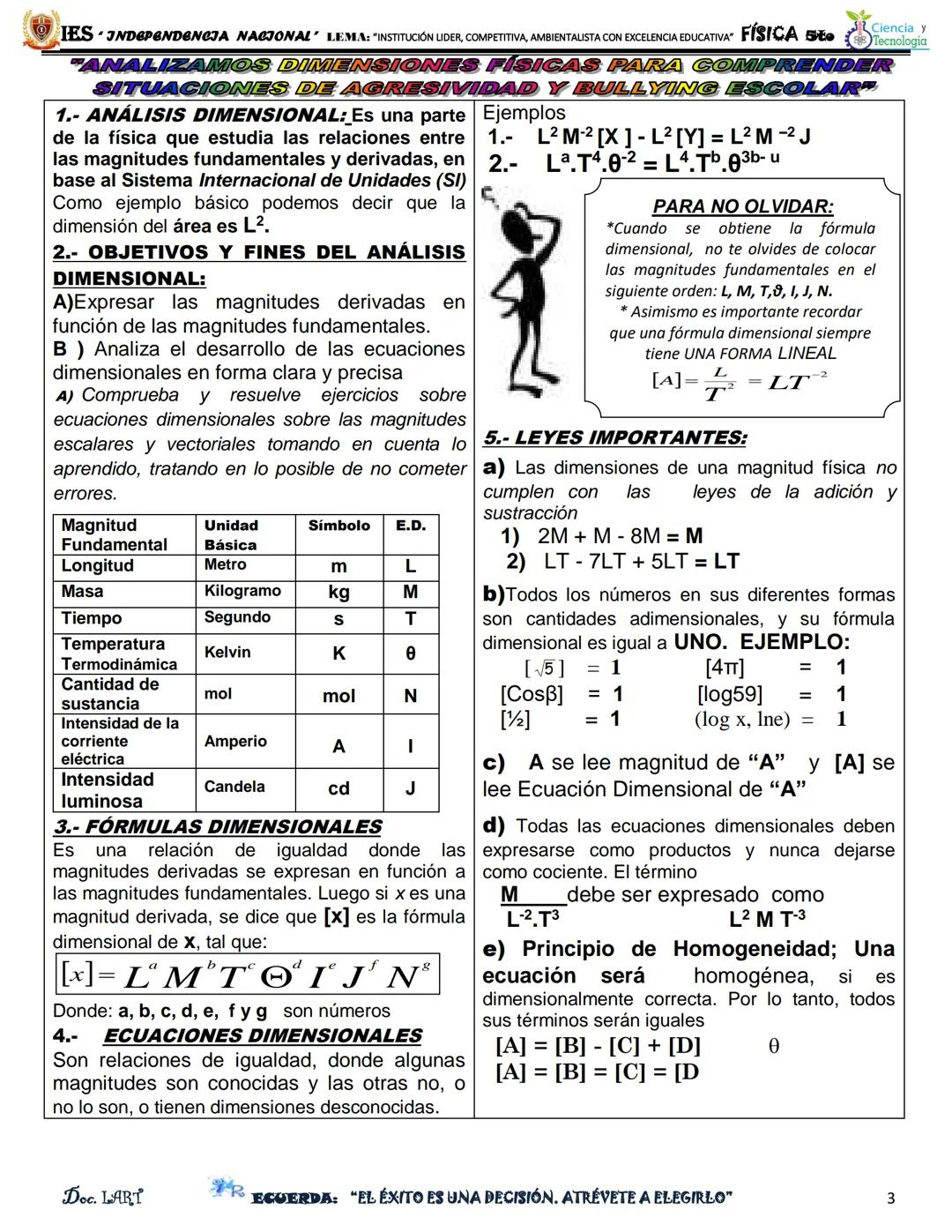 # FÍSICA 5to
IES "INDEPENDENCIA NACIONAL" LEMA: "INSTITUCIÓN LÍDER, COMPETITIVA, AMBIENTALISTA CON EXCELENCIA EDUCATIVA"
**SESIÓN 6: APLICA