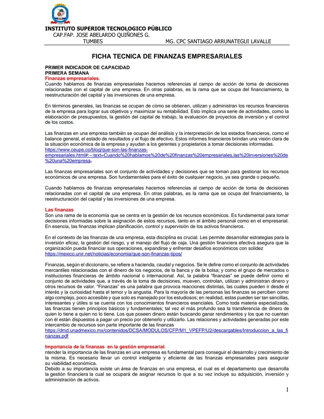 # INSTITUTO SUPERIOR TECNOLOGICO PÚBLICO
CAP.FAP. JOSE ABELARDO QUIÑONES G.
TUMBES
MG. CPC SANTIAGO ARRUNATEGUI LAVALLE
FICHA TECNICA DE FIN