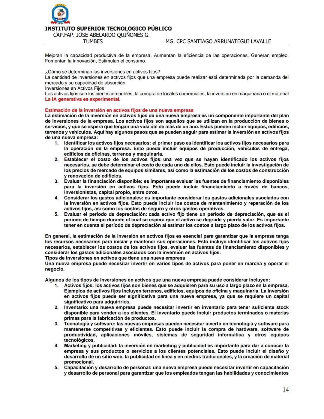 # INSTITUTO SUPERIOR TECNOLOGICO PÚBLICO
CAP.FAP. JOSE ABELARDO QUIÑONES G.
TUMBES
MG. CPC SANTIAGO ARRUNATEGUI LAVALLE
FICHA TECNICA DE FIN