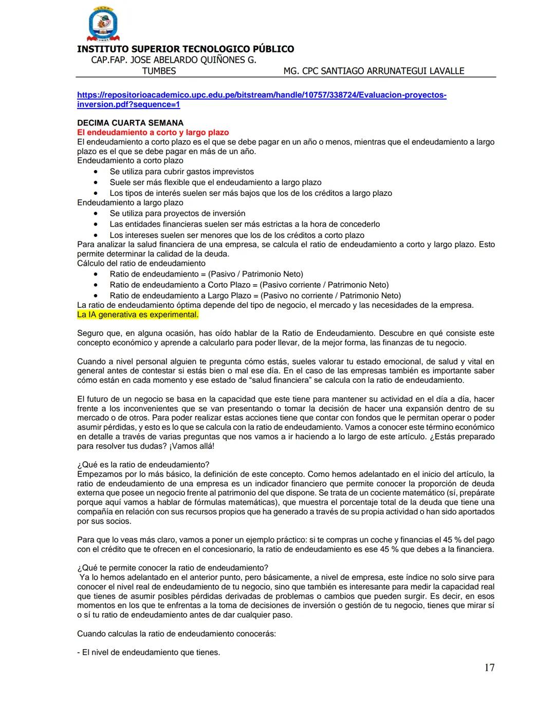 # INSTITUTO SUPERIOR TECNOLOGICO PÚBLICO
CAP.FAP. JOSE ABELARDO QUIÑONES G.
TUMBES
MG. CPC SANTIAGO ARRUNATEGUI LAVALLE
FICHA TECNICA DE FIN