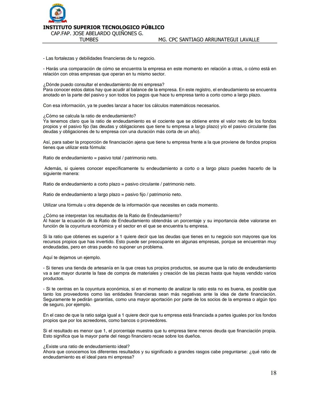 # INSTITUTO SUPERIOR TECNOLOGICO PÚBLICO
CAP.FAP. JOSE ABELARDO QUIÑONES G.
TUMBES
MG. CPC SANTIAGO ARRUNATEGUI LAVALLE
FICHA TECNICA DE FIN