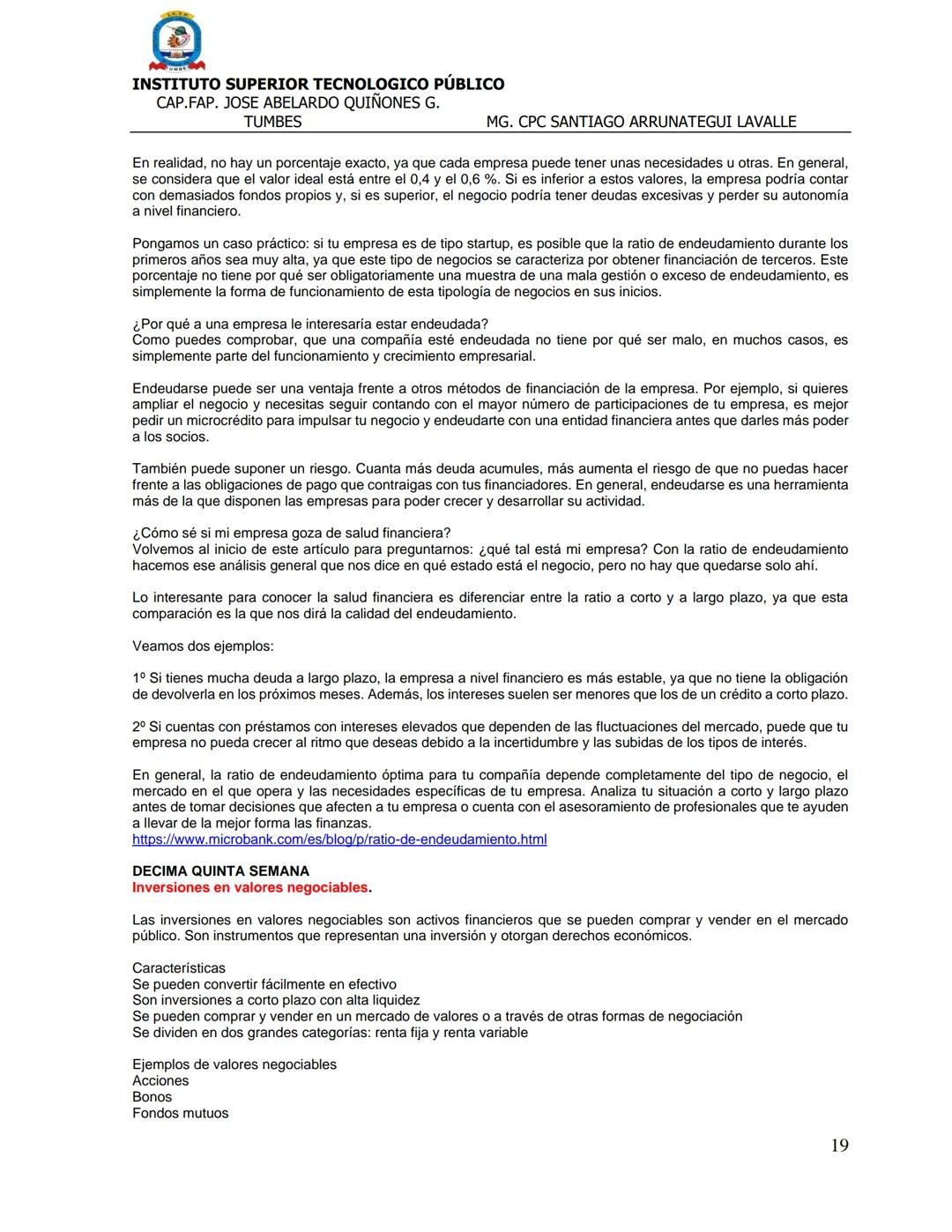 # INSTITUTO SUPERIOR TECNOLOGICO PÚBLICO
CAP.FAP. JOSE ABELARDO QUIÑONES G.
TUMBES
MG. CPC SANTIAGO ARRUNATEGUI LAVALLE
FICHA TECNICA DE FIN