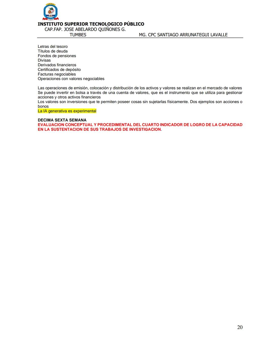 # INSTITUTO SUPERIOR TECNOLOGICO PÚBLICO
CAP.FAP. JOSE ABELARDO QUIÑONES G.
TUMBES
MG. CPC SANTIAGO ARRUNATEGUI LAVALLE
FICHA TECNICA DE FIN