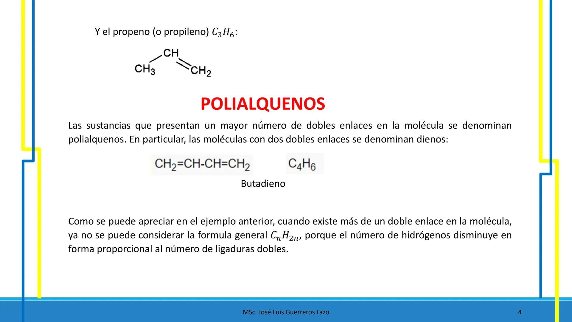 NaOH
QUÍMICA
ORGÁNICA
NaNO3 + H2O Mg - Br + SO₂
CH2-OH
HIDROCARBUROS NO SATURADOS
NaBH4
CH₂ - Br + Na2SO3
2
12+5
Na + H₂O
Msc. José Luis Gue