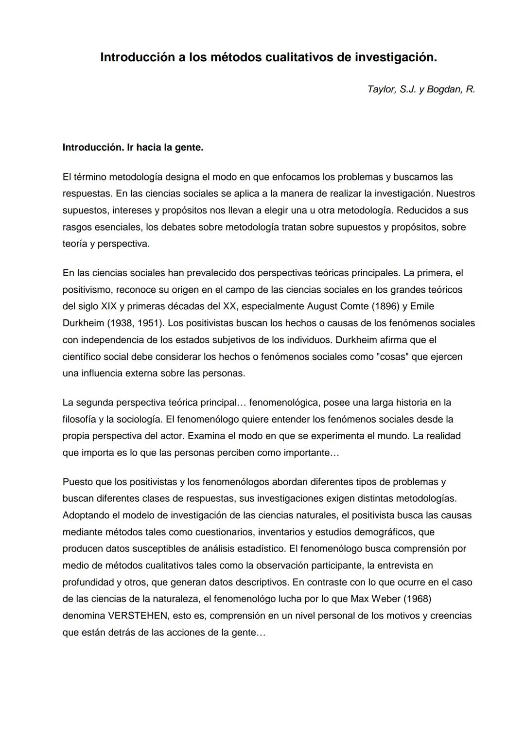 Introducción a los métodos cualitativos de investigación.
Taylor, S.J. y Bogdan, R.
Introducción. Ir hacia la gente.
El término metodología