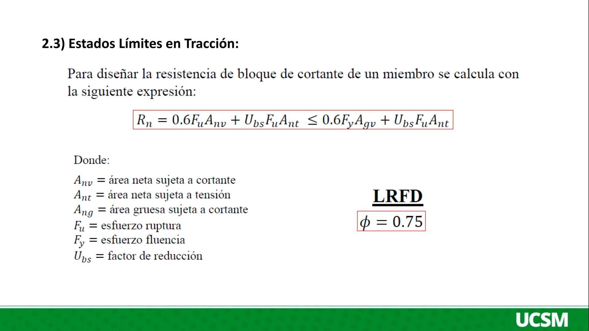 Universidad Católica
de Santa María
DISEÑO EN ACERO Y MADERA
II UNIDAD:
DISEÑO A TRACCION EN ACERO ESTRUCTURAL
Ing. Olger Javier Febres Rosa
