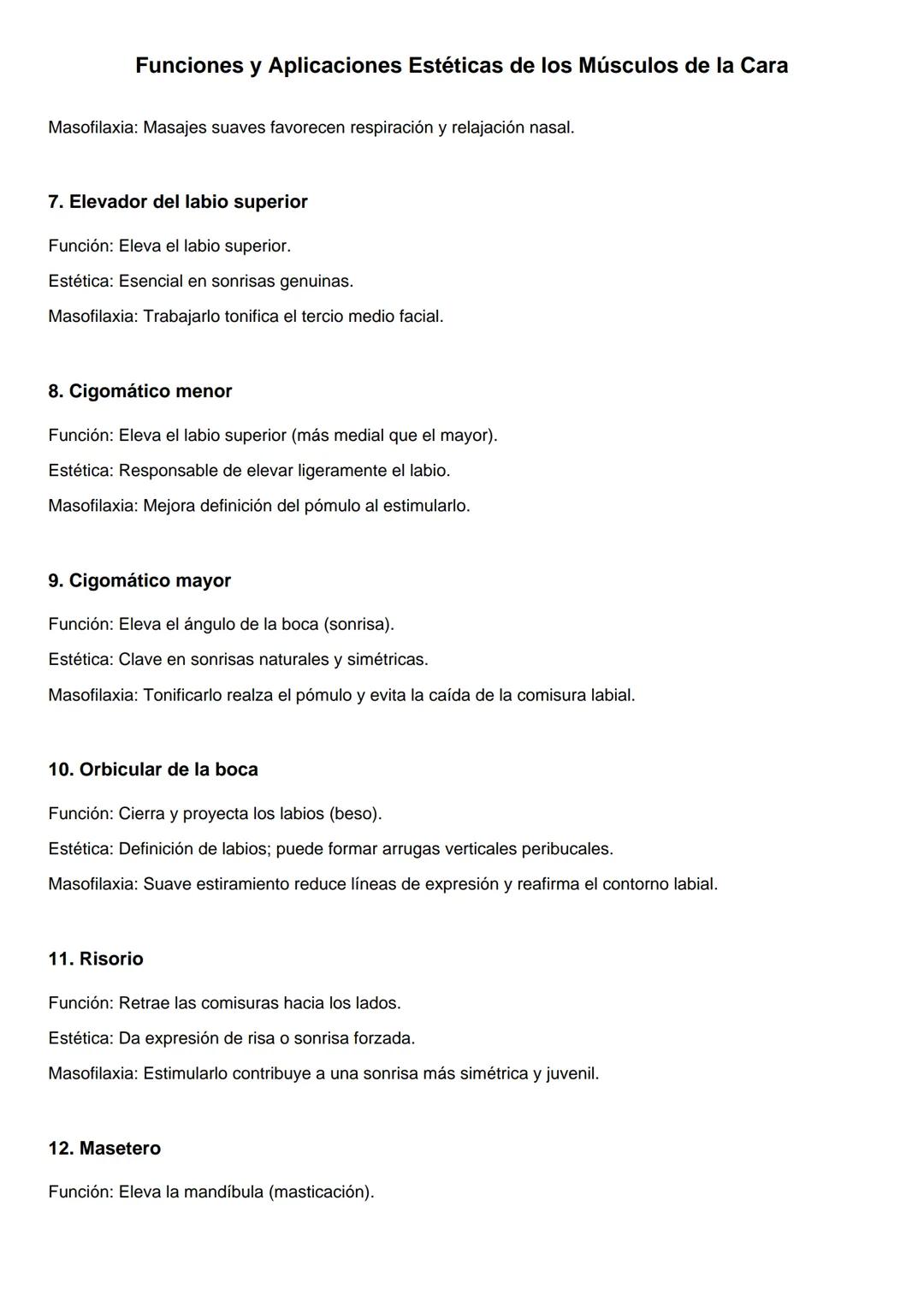# Funciones y Aplicaciones Estéticas de los Músculos de la Cara
1. **Occipito-frontal**
Función: Eleva las cejas y arruga la frente.
Estét