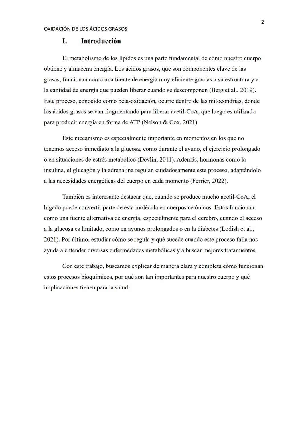 # OXIDACIÓN DE LOS ÁCIDOS GRASOS
1
Resumen
La oxidación de los ácidos grasos es uno de los procesos clave en el metabolismo energético de