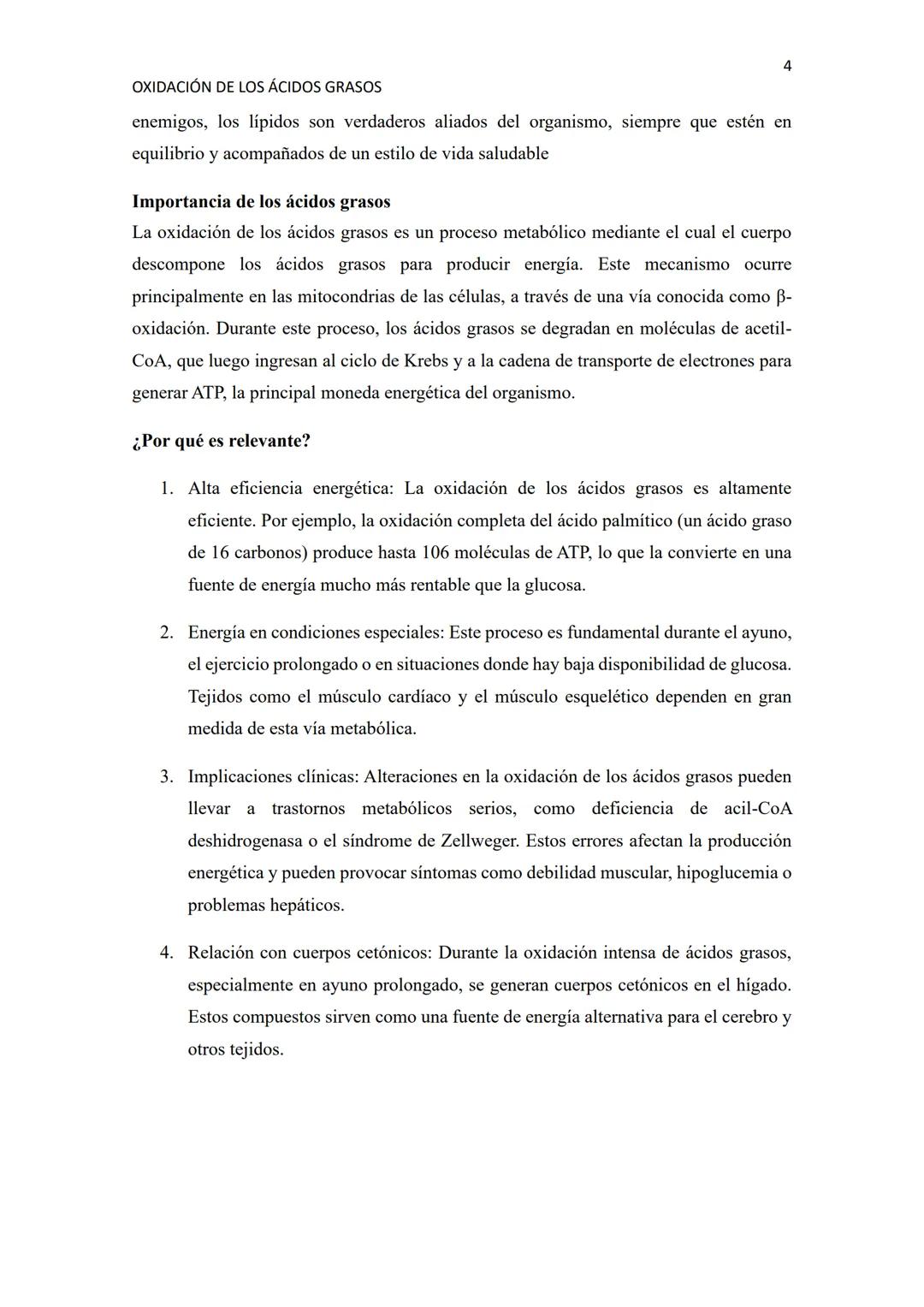 # OXIDACIÓN DE LOS ÁCIDOS GRASOS
1
Resumen
La oxidación de los ácidos grasos es uno de los procesos clave en el metabolismo energético de