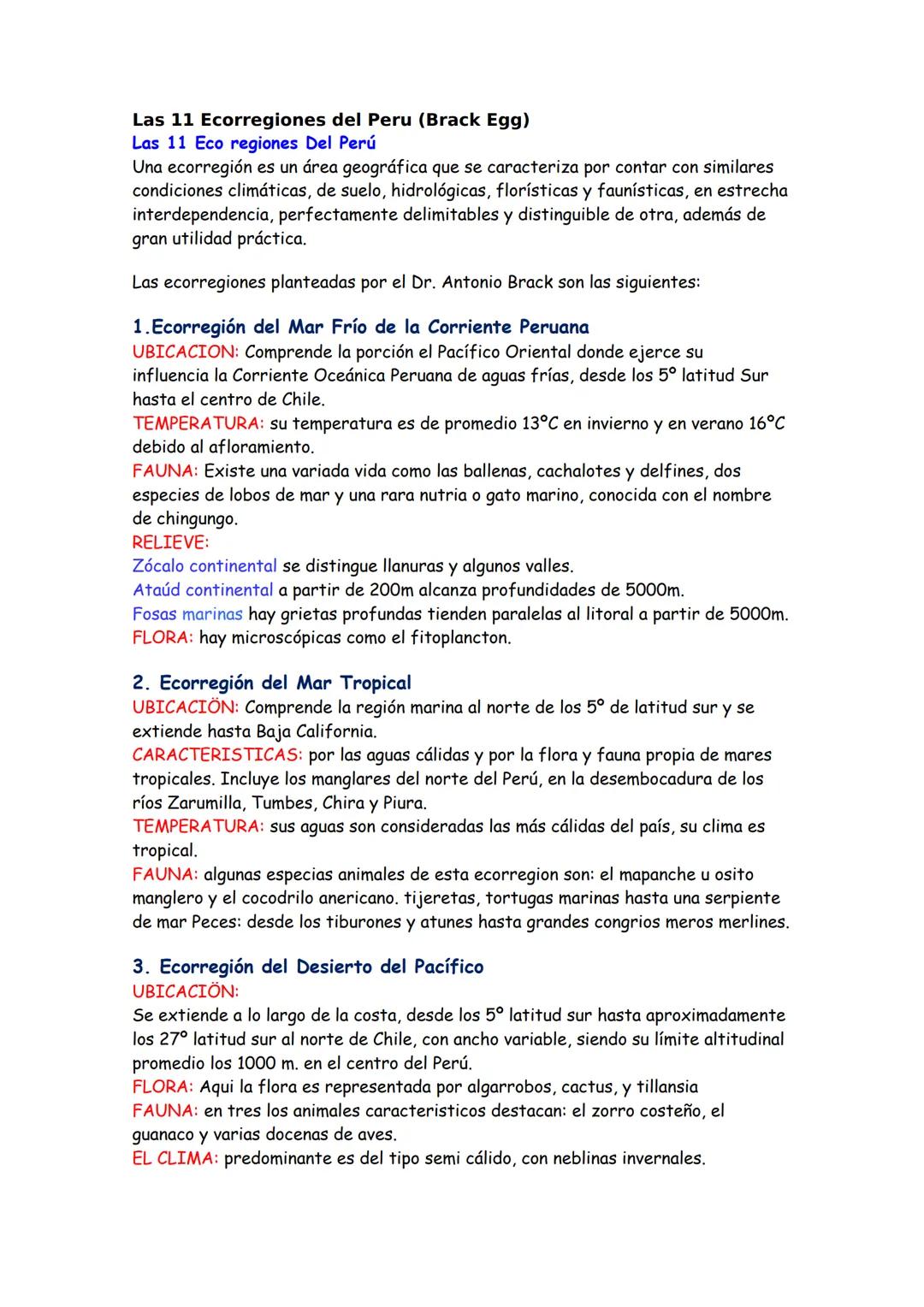 Las 11 ecorregiones del Perú planteadas por el Pasqueño Antonio Brack Egg