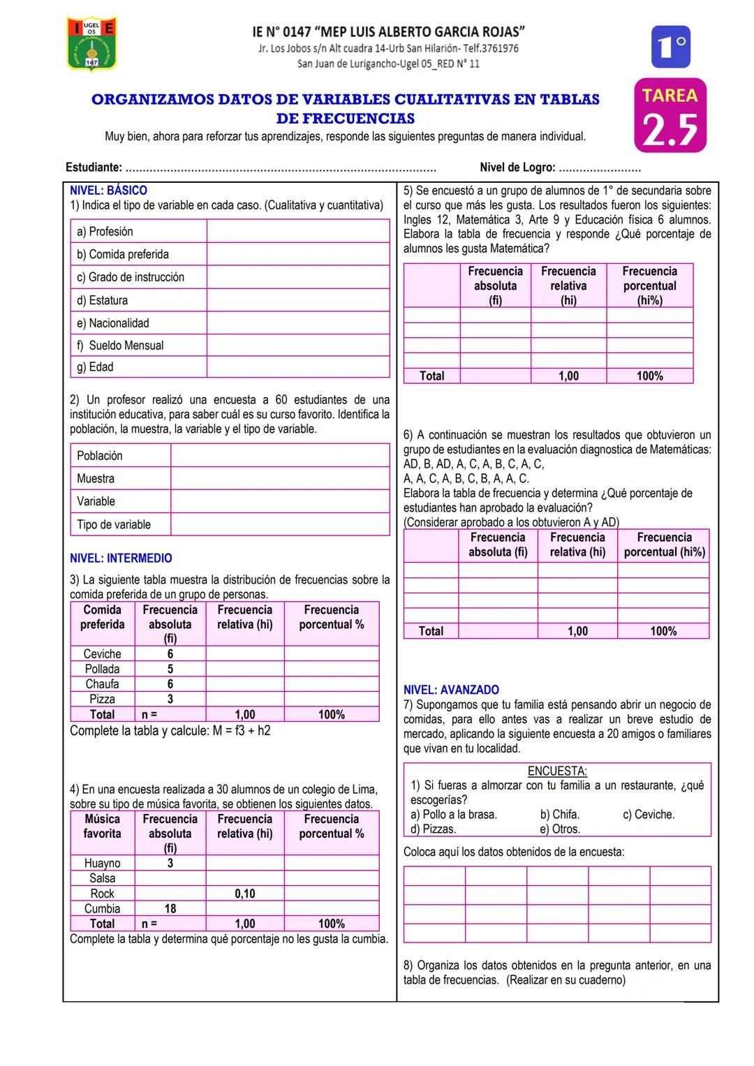 --- OCR Start ---
UGELE
IE N° 0147 "ΜEP LUIS ALBERTO GARCIA ROJAS"
Jr. Los Jobos s/n Alt cuadra 14-Urb San Hilarión-Telf.3761976
San Juan de