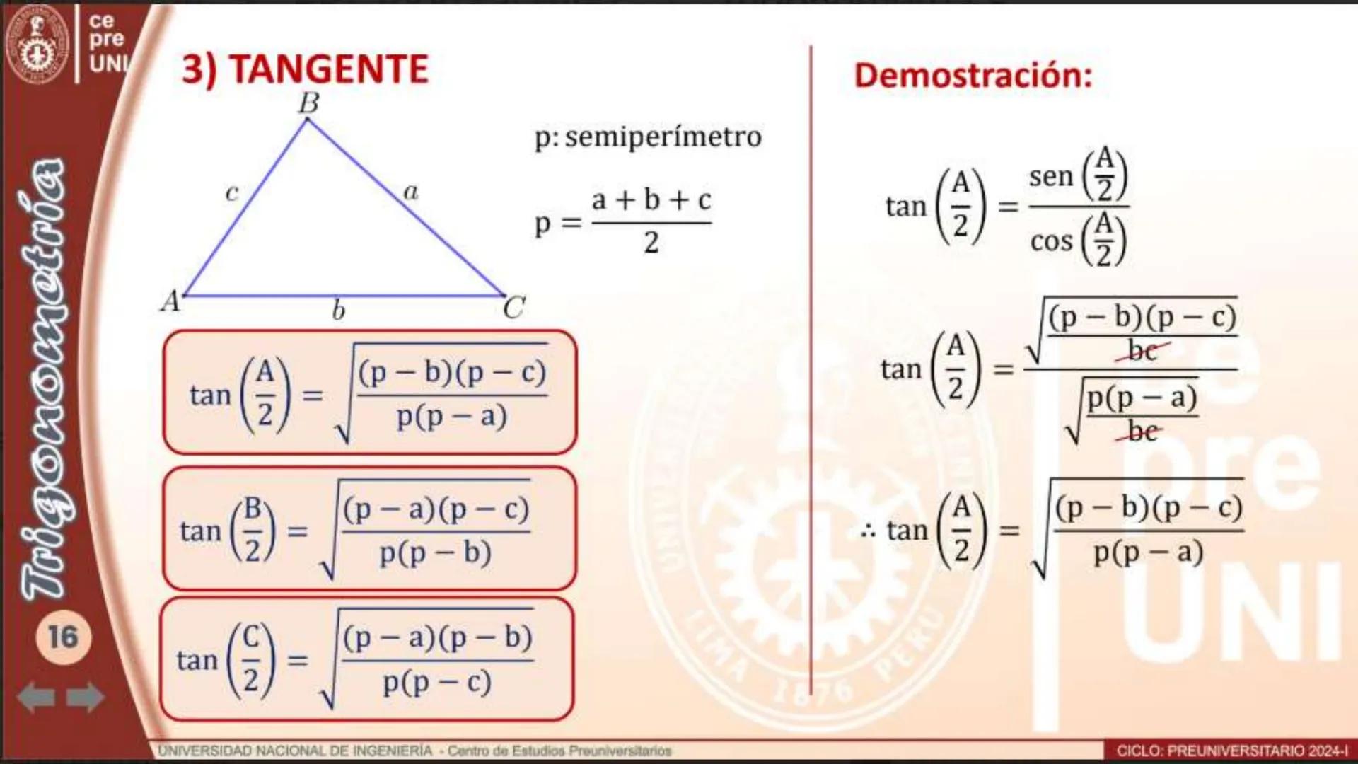 SEMESTRAL UNI
RESOLUCION DE TRIÁNGULOS OBLICUÁNGULOS
TEOREMA DE SENOS
En todo triángulo los lados son proporcionales a los
senos de sus ángu