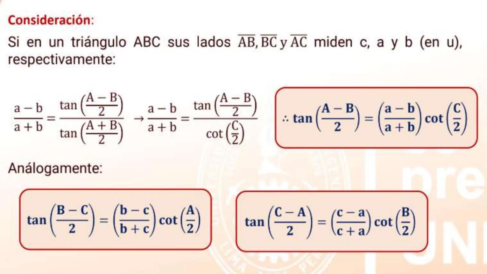 SEMESTRAL UNI
RESOLUCION DE TRIÁNGULOS OBLICUÁNGULOS
TEOREMA DE SENOS
En todo triángulo los lados son proporcionales a los
senos de sus ángu