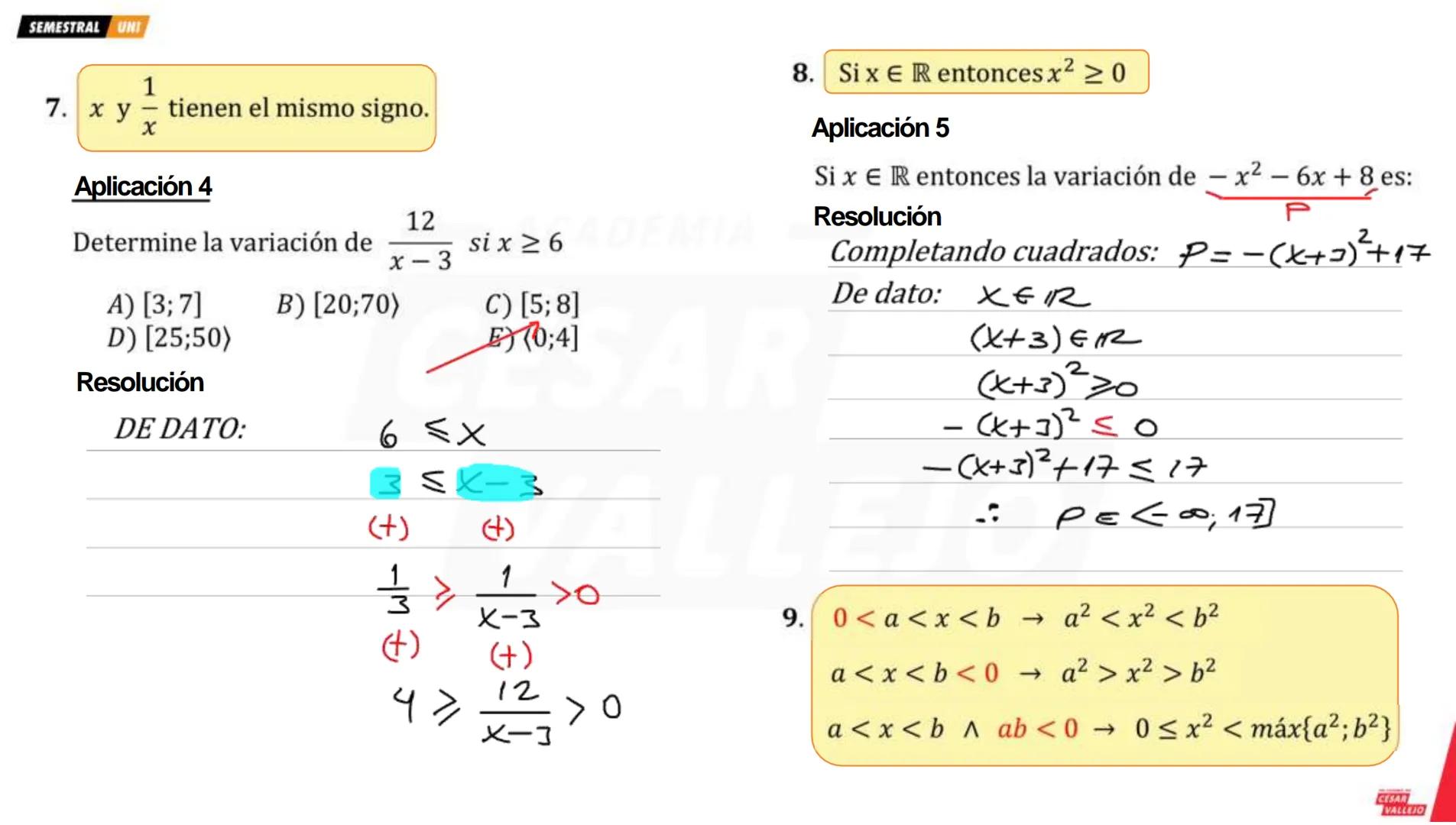--- OCR Start ---
SEMESTRAL UNI
DESIGUALDADES
Es la comparación que se establece entre dos
números reales mediante los símbolos de la
relaci