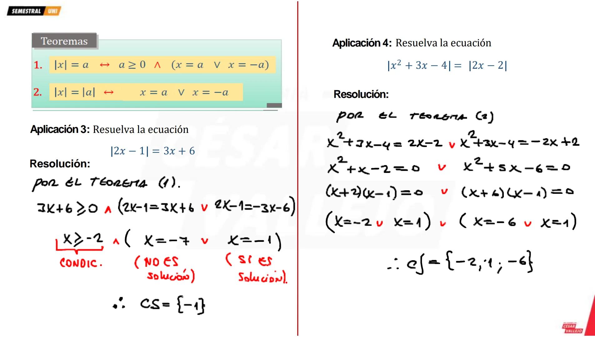 --- OCR Start ---
SEMESTRAL UNI
VALOR ABSOLUTO
El valor absoluto de un número real x denotado
por |x| se define de la siguiente manera
X
; x
