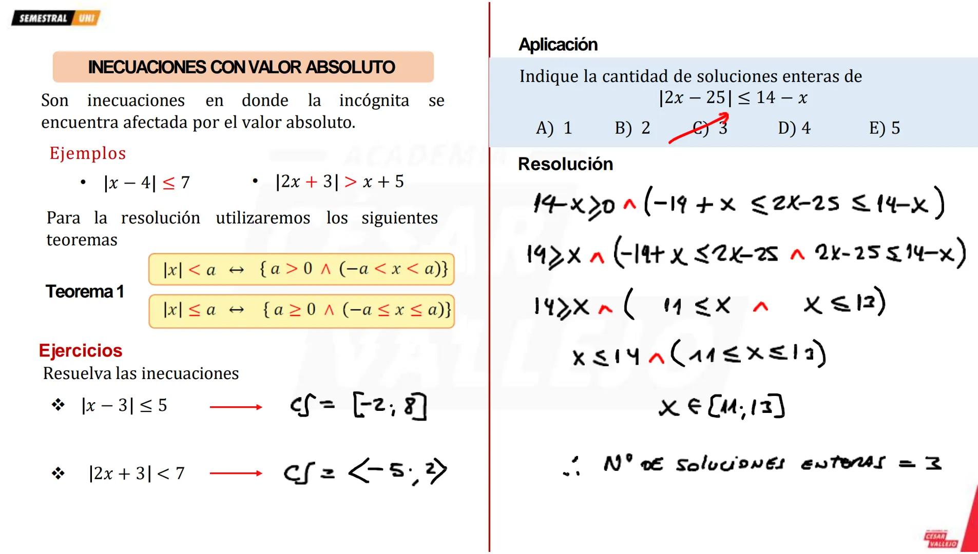 --- OCR Start ---
SEMESTRAL UNI
VALOR ABSOLUTO
El valor absoluto de un número real x denotado
por |x| se define de la siguiente manera
X
; x