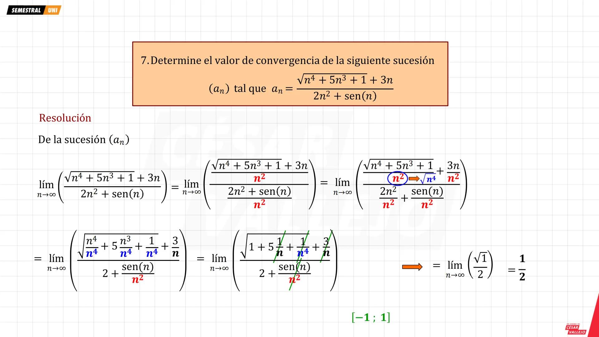 SEMESTRAL UNI
SUCESIONES REALES
Una sucesión es una función cuyo dominio es el
conjunto de los números naturales y su rango es un
subconjunt