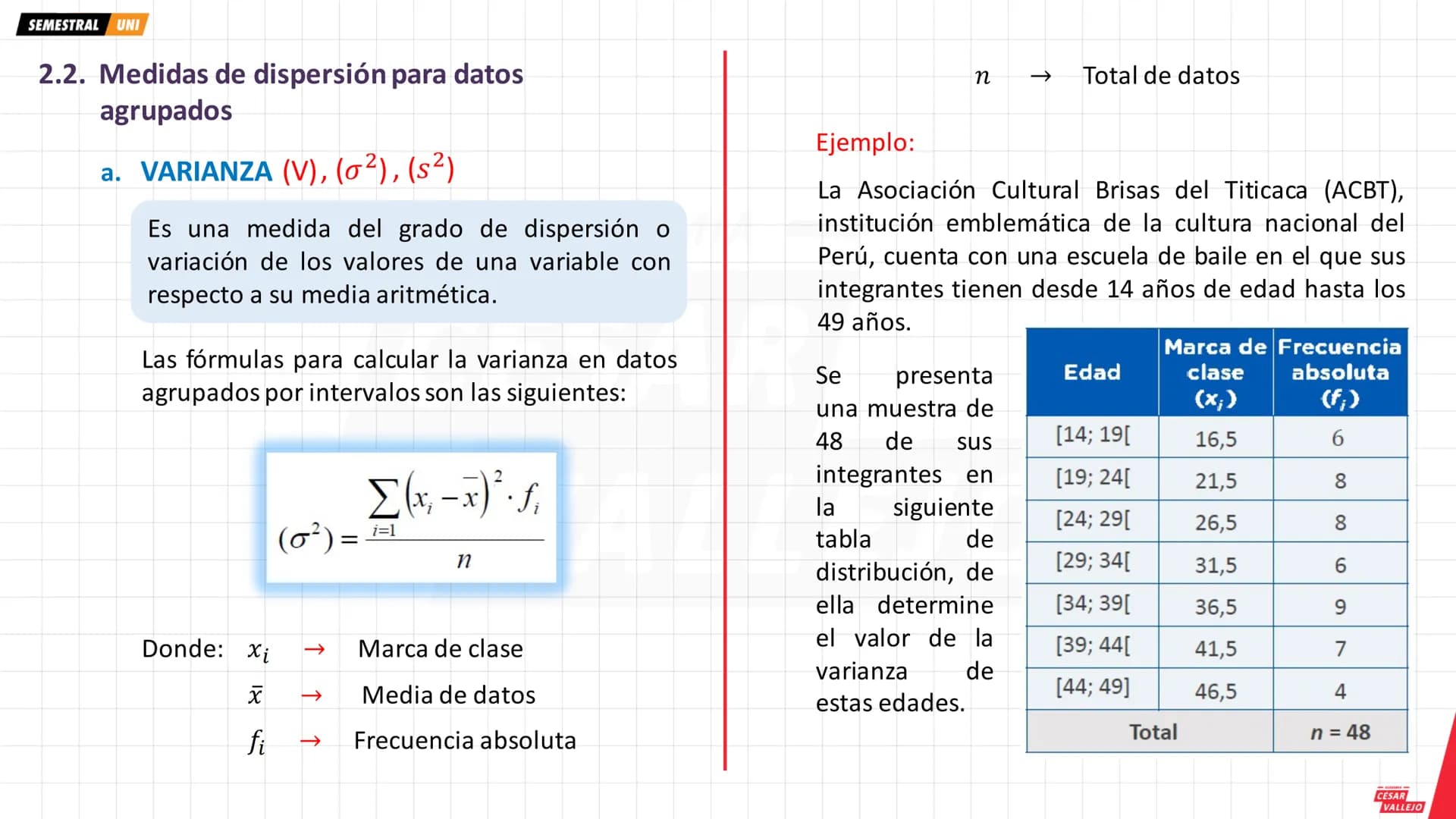 SEMESTRAL UNI
1. ESTADÍSTICA DESCRIPTIVA
Es una rama de la estadística que se encarga de
recopilar, organizar y analizar la información, con