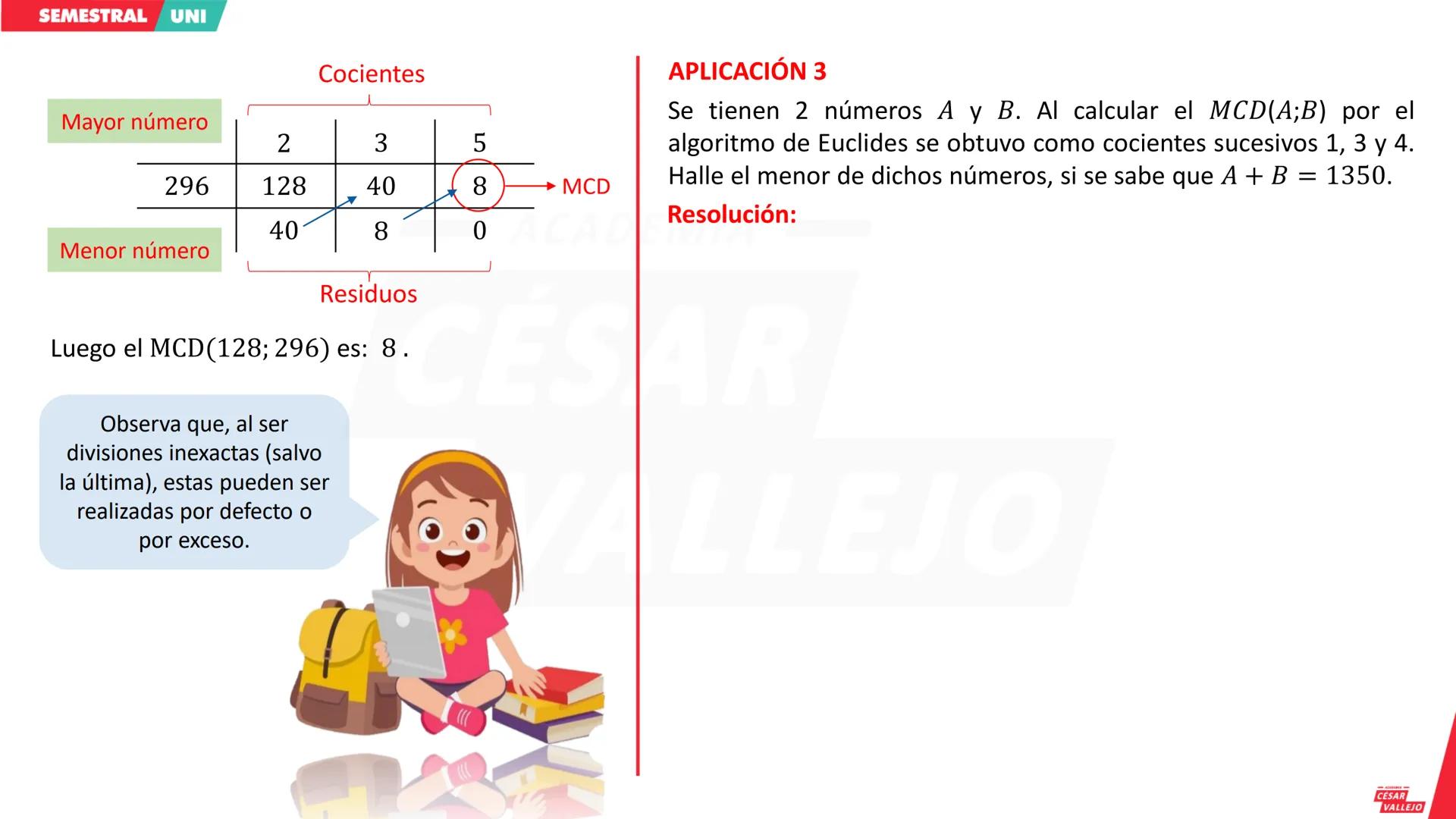 # 1. DEFINICIÓN DE MÁXIMO COMÚN DIVISOR (MCD)
Como su nombre indica, el MCD de un grupo de números, es el mayor divisor que dichos números