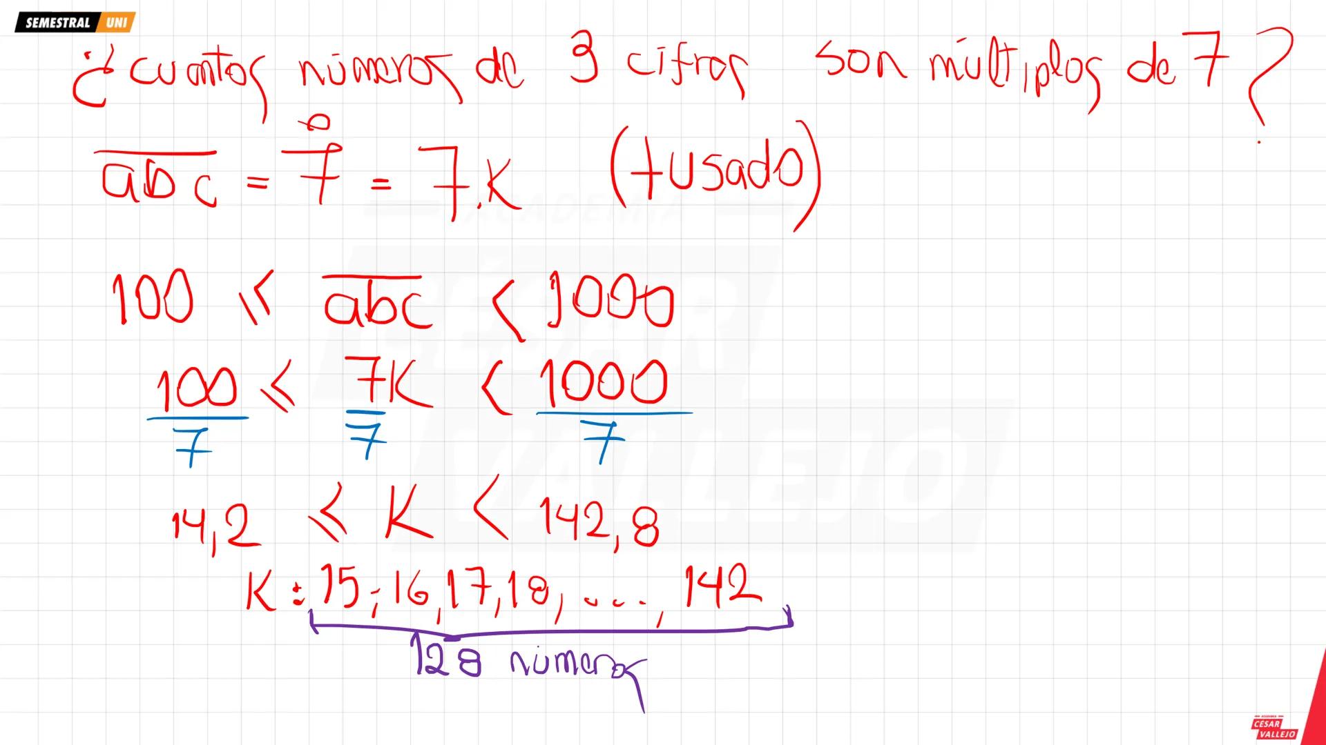 SEMESTRAL UNI
1. DIVISIBILIDAD Y MULTIPLICIDAD
2. NOTACIÓN DE LOS MÚLTIPLOS
DE UN NÚMERO
Ejemplo
357
∈ Z+
Ejemplo
35 es divisible por 7
∈ Z+