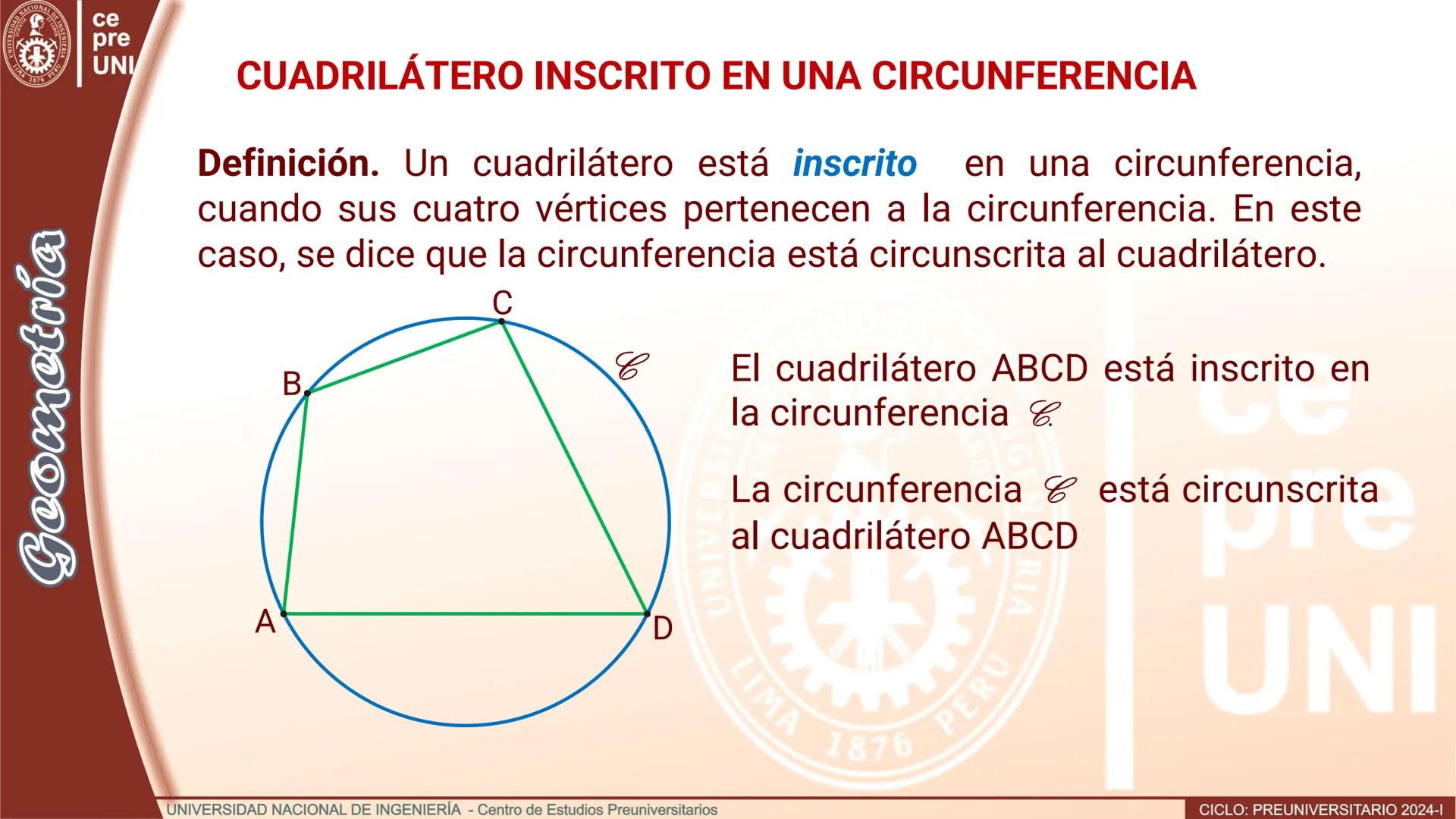--- OCR Start ---
ERSID
UNIVERS
NACIONAL
ALDEIN
IMA 1876 PER
ce
pre
UNI
ÁNGULO CENTRAL
Definición.- Se denomina ángulo
central al ángulo cuy