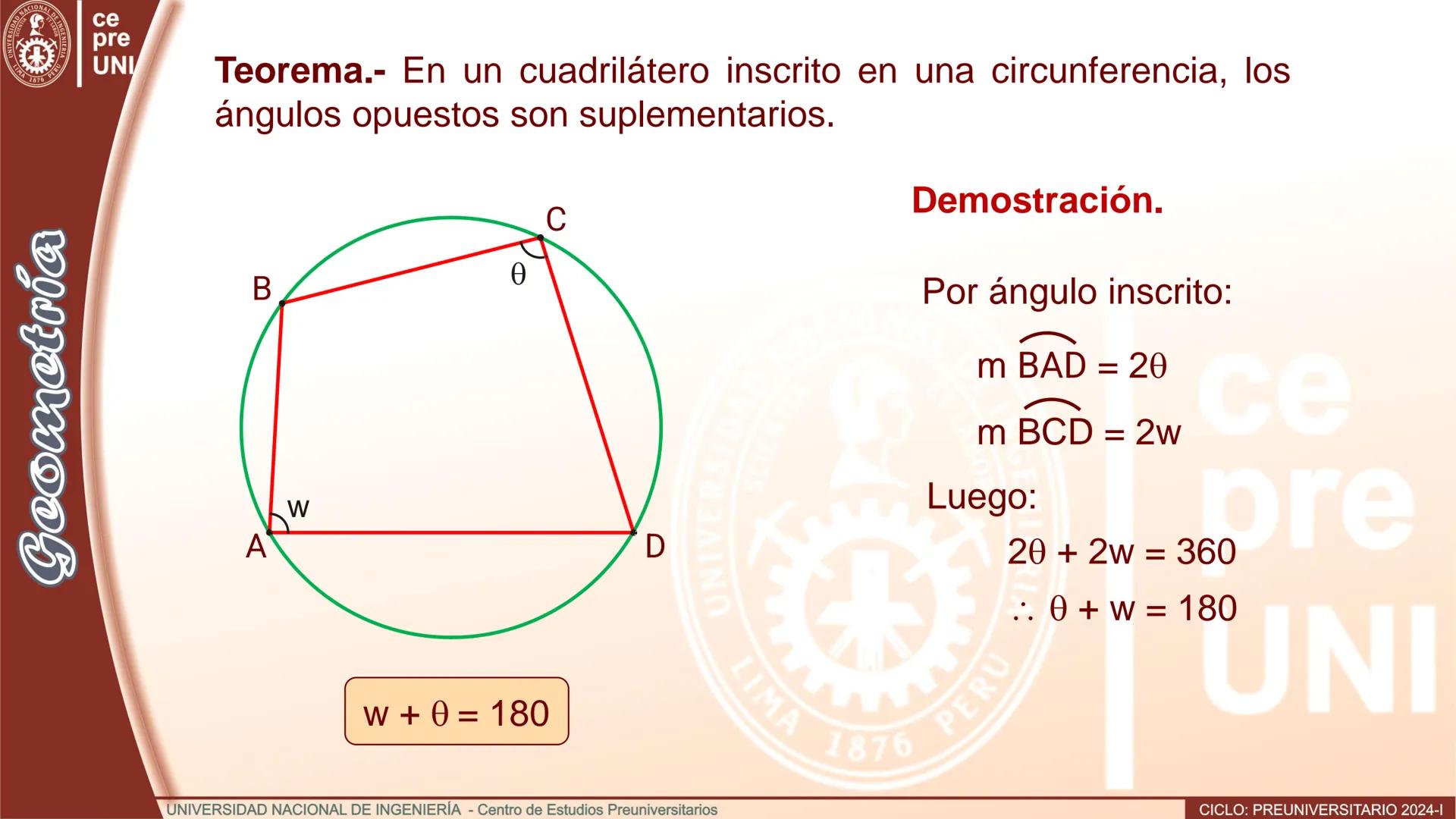 --- OCR Start ---
ERSID
UNIVERS
NACIONAL
ALDEIN
IMA 1876 PER
ce
pre
UNI
ÁNGULO CENTRAL
Definición.- Se denomina ángulo
central al ángulo cuy