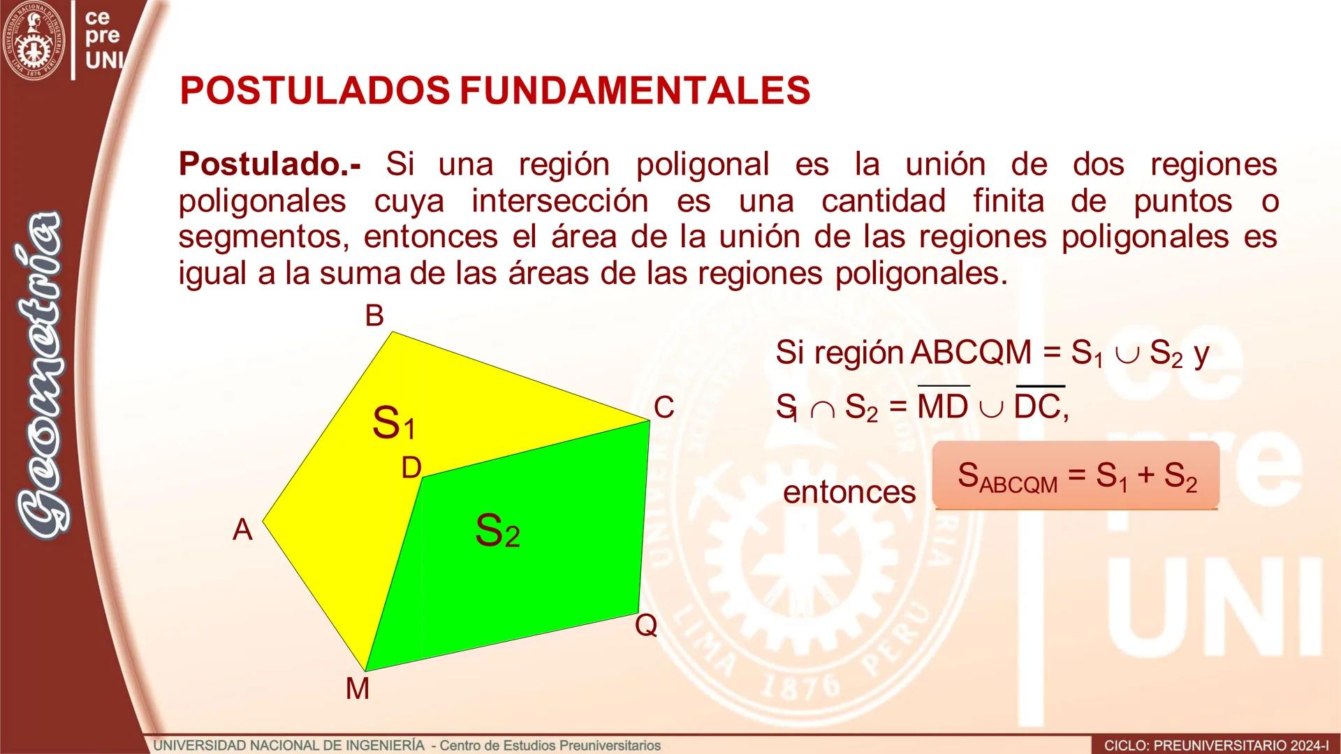 Geometría
REGIÓN POLIGONAL
Definición.- Se denomina región poligonal a la unión de un polígono y su
interior.
Región poligonal convexa
R