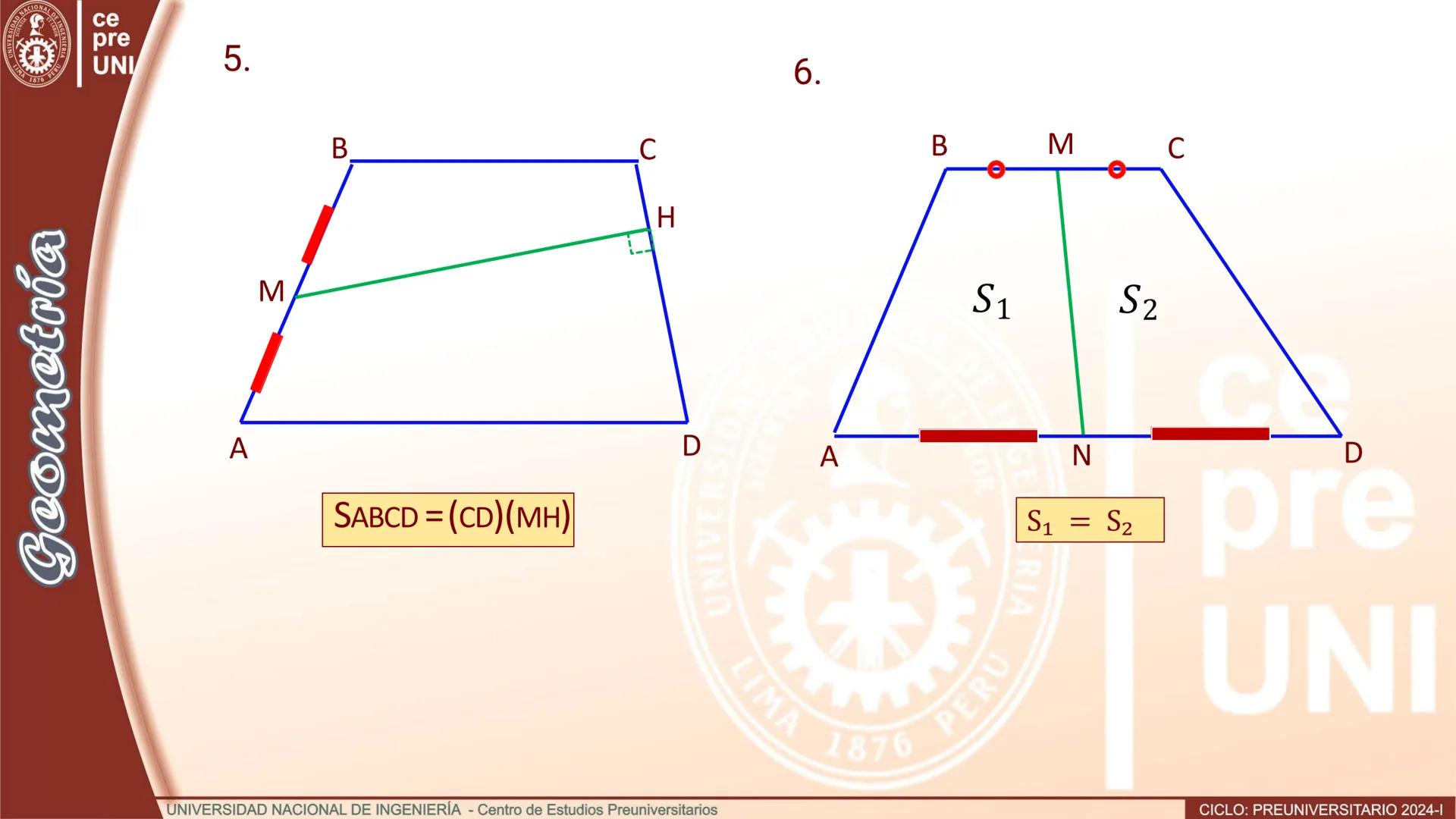UNIVERS
SIDAD NACIONAL DE IN
3
IMA 1876 PER
Geometría
ce
pre
UNI
ÁREAS DE REGIONES CUADRANGULARES
Teorema.- El área de una región
cuadrangul