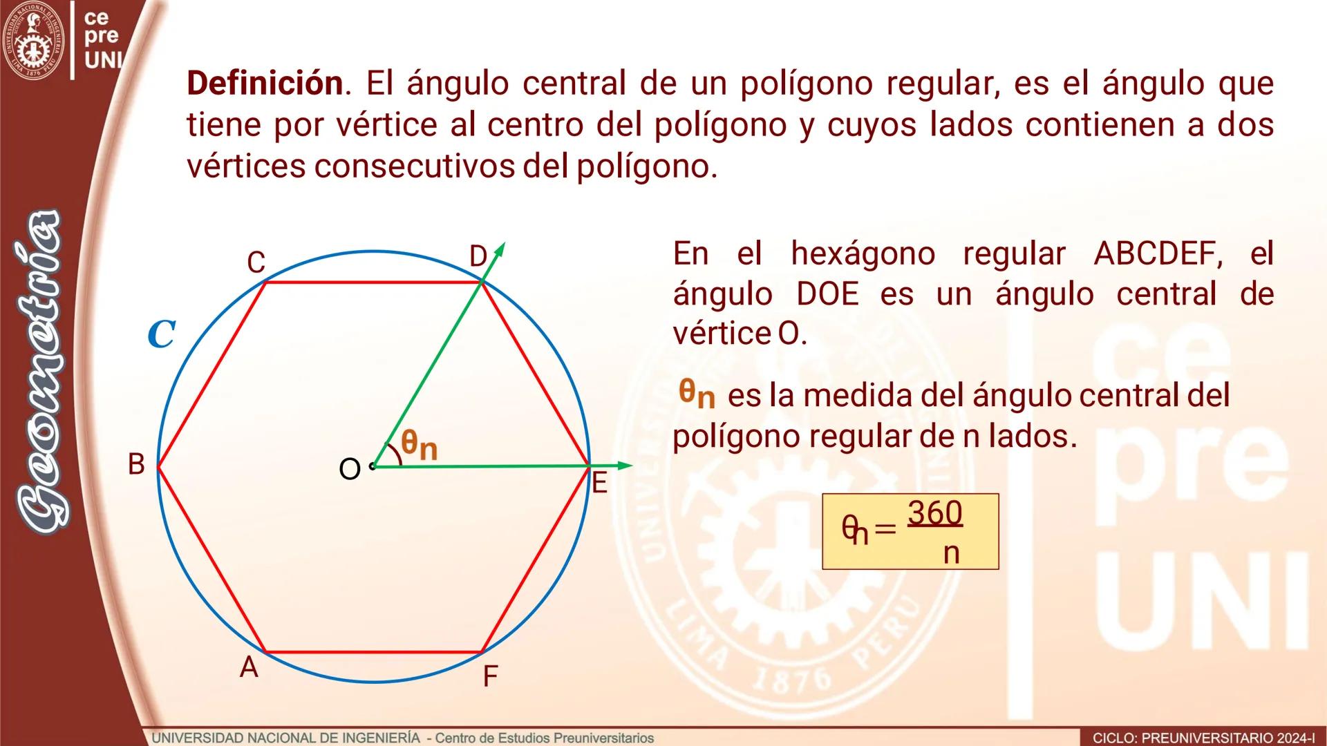 # POLÍGONO REGULAR
Definición. Es el polígono convexo, equilátero y equiángulo.
B
α
C
m
α
m
m
α
A
E
Pentágono regular ABCDE
B
n
C
n
Aβ